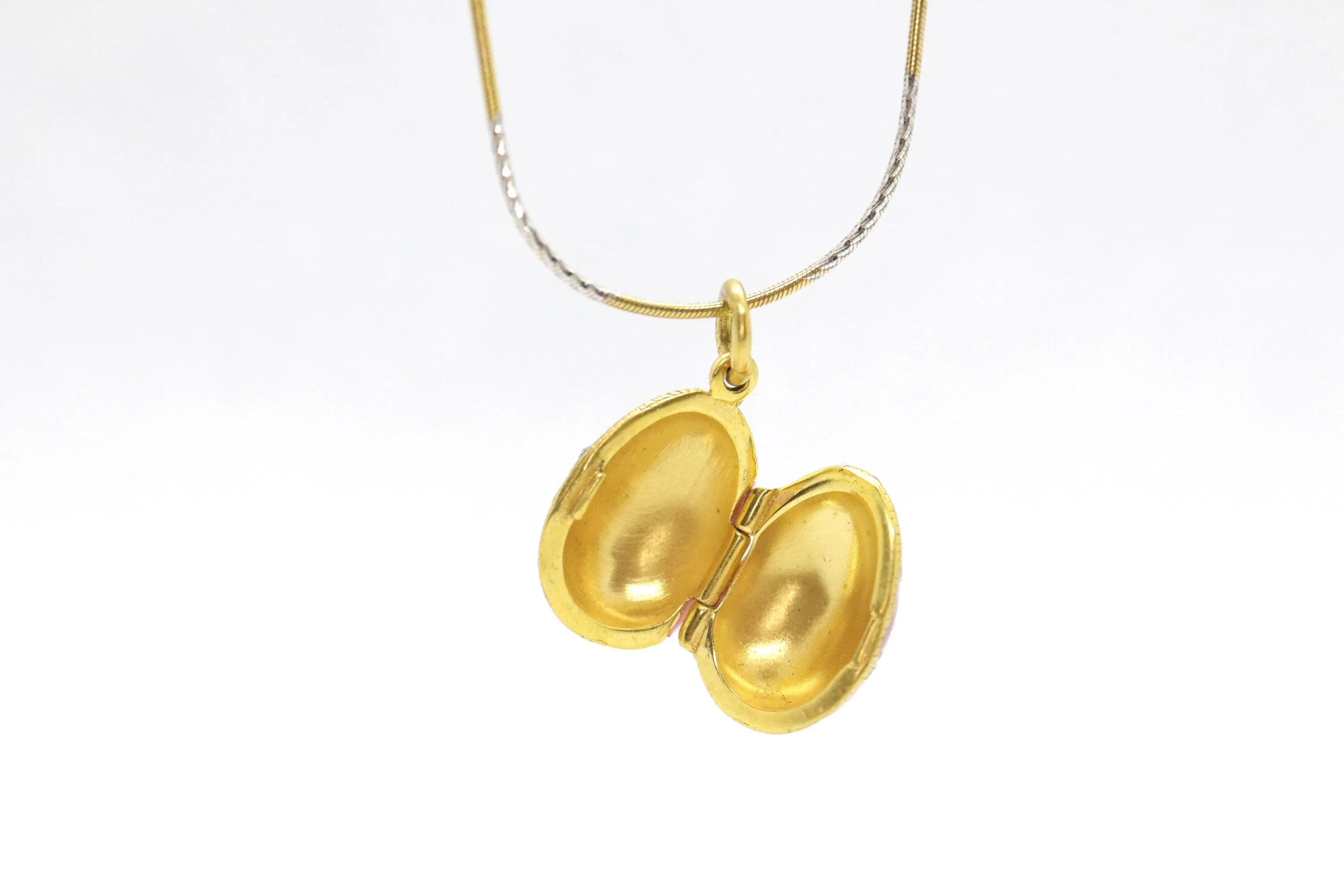 14k Round Omega Multi-Color Necklace with Gold Plated Enamel Egg pendant.