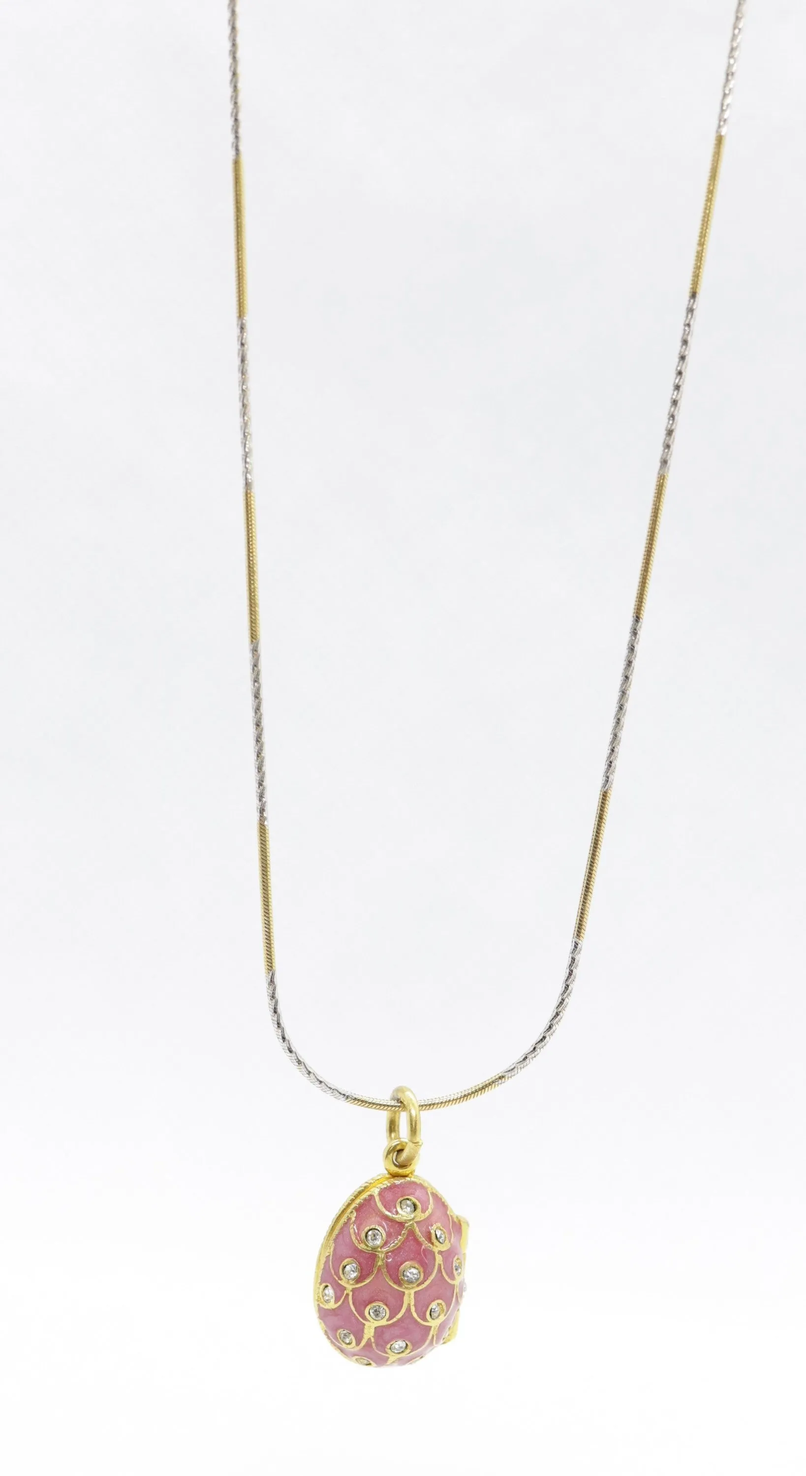 14k Round Omega Multi-Color Necklace with Gold Plated Enamel Egg pendant.