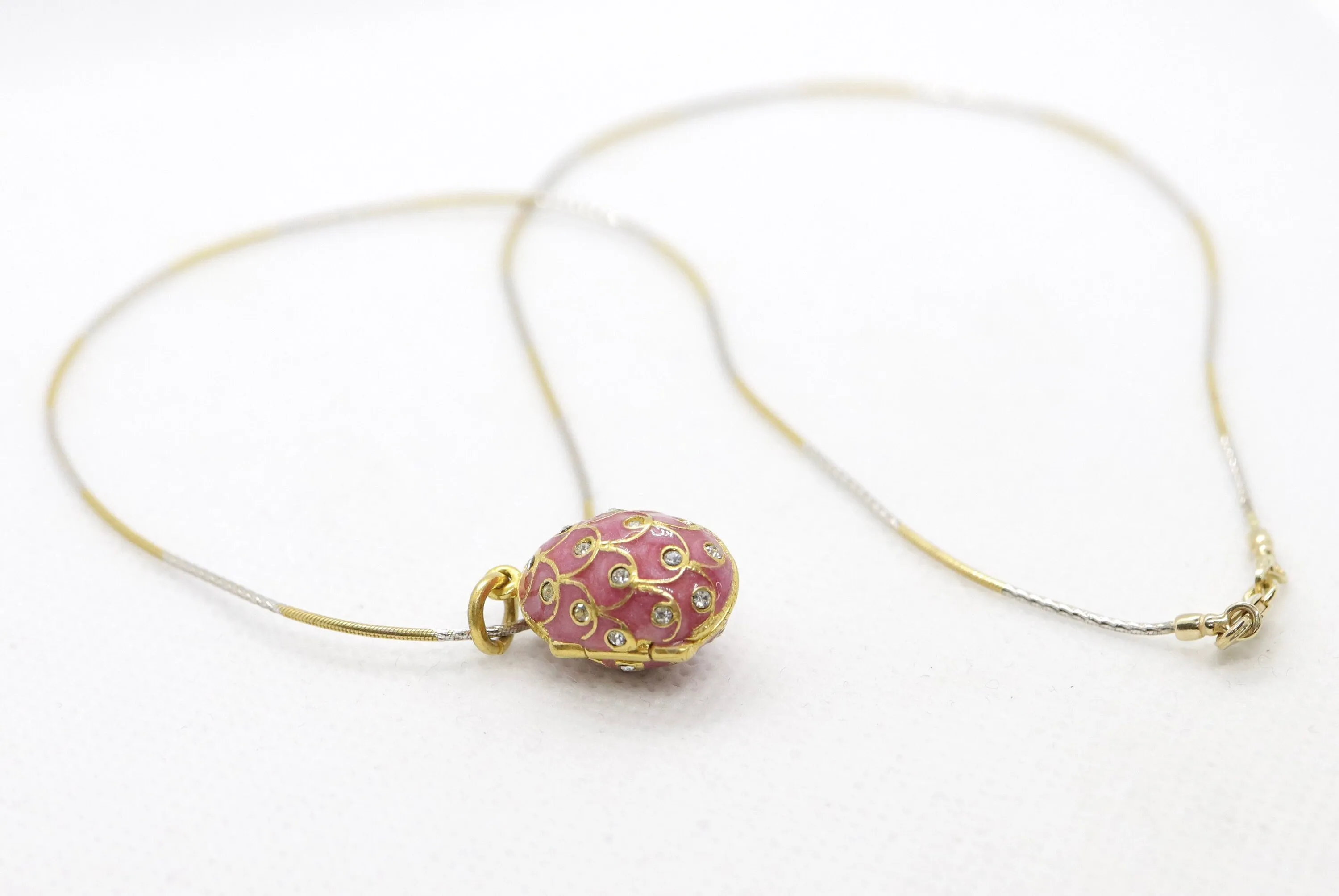 14k Round Omega Multi-Color Necklace with Gold Plated Enamel Egg pendant.