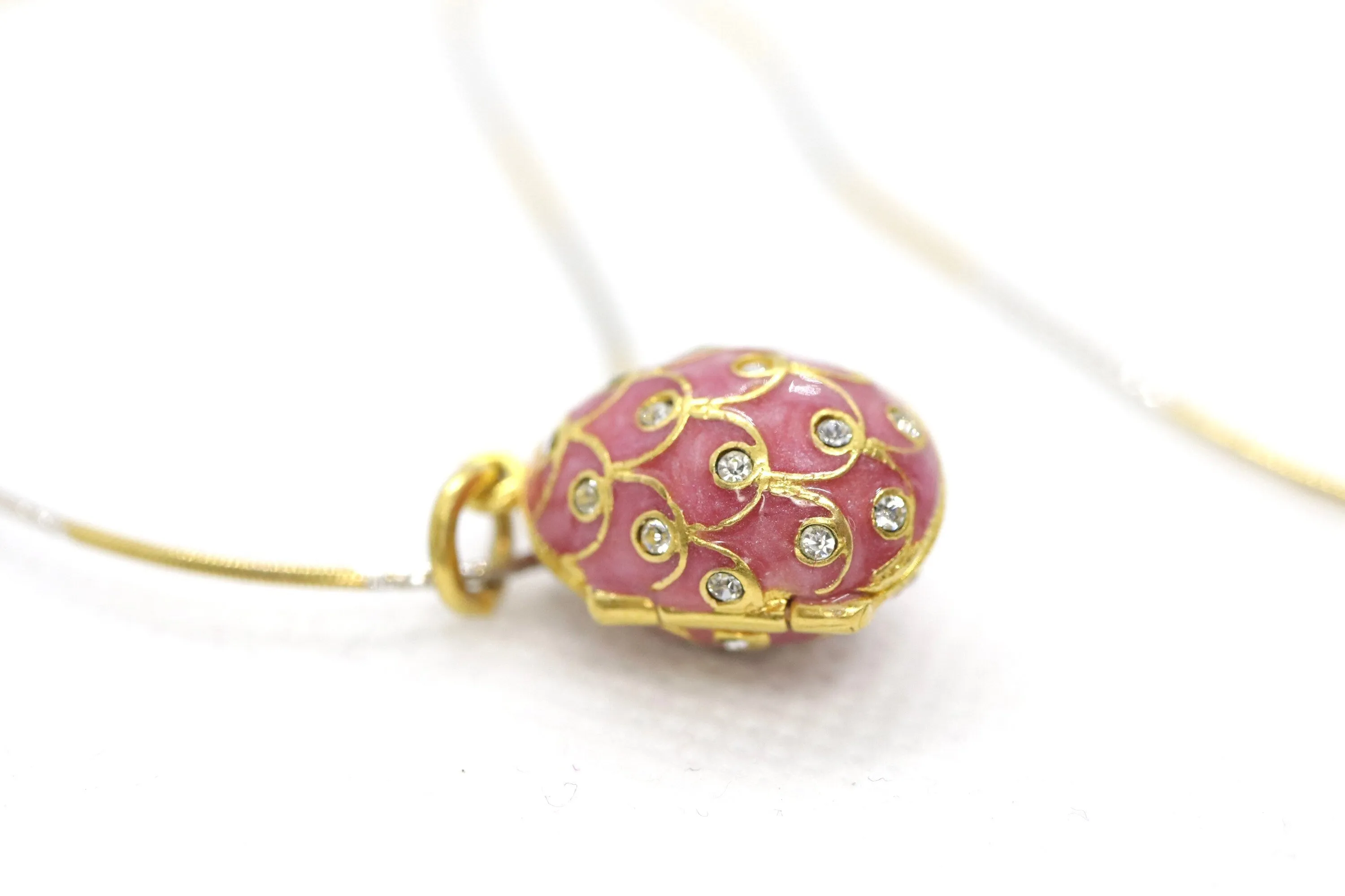 14k Round Omega Multi-Color Necklace with Gold Plated Enamel Egg pendant.