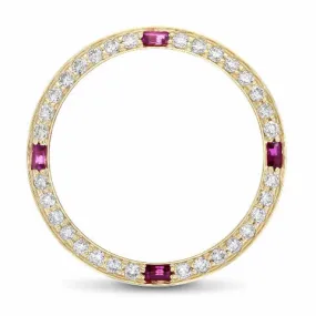 1CT BEAD SET DIAMOND BEZEL 18KY FOR ROLEX DATE, DATEJUST, PRESIDENT WITH RUBIES