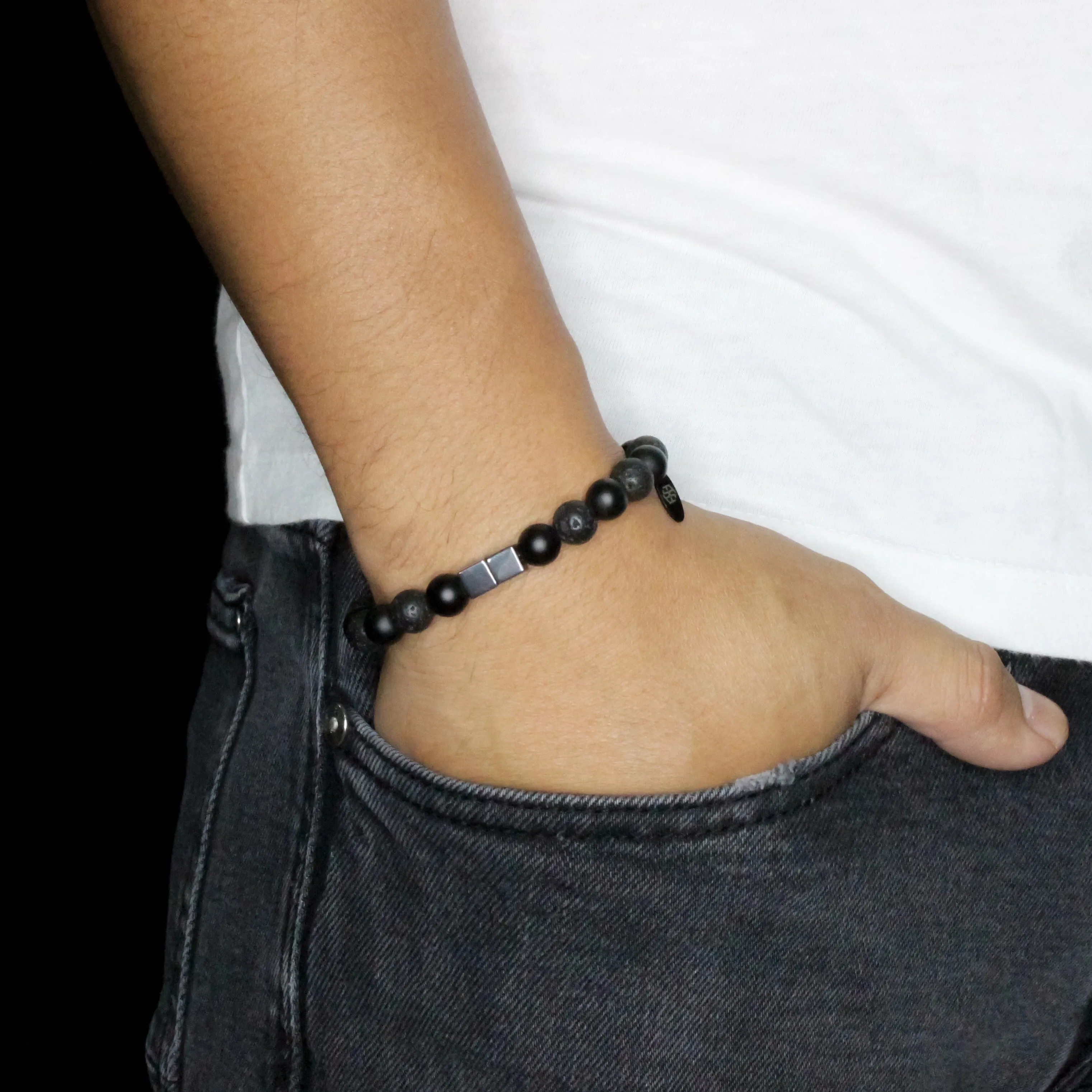 2101 Men’s Duo Wristband with Matte Black Onyx and Lava Stone