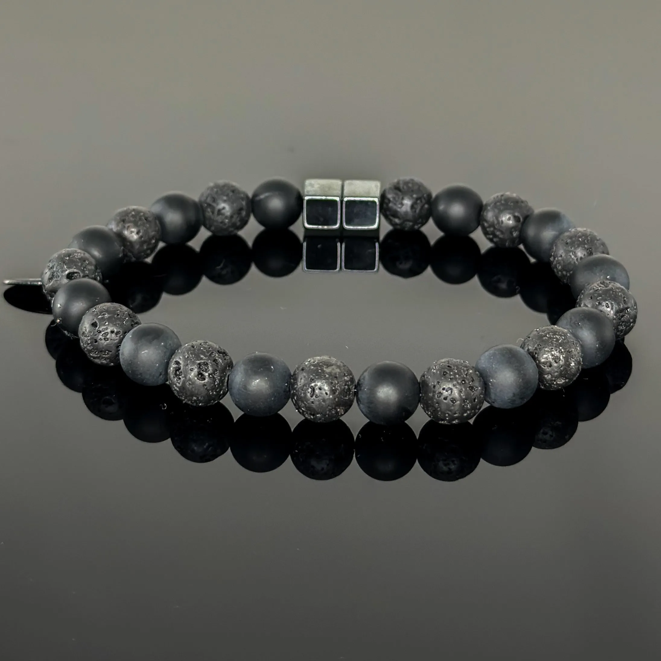 2101 Men’s Duo Wristband with Matte Black Onyx and Lava Stone