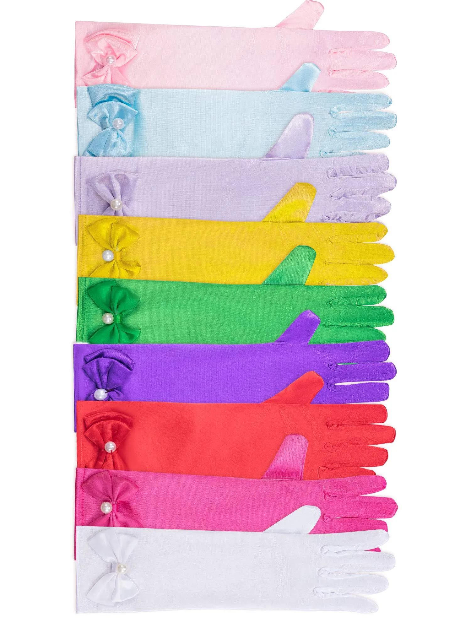 9 Pairs Girls Satin Gloves Bowknot Gloves Princess Gloves for Kids Party, Wedding, Formal Pageant, Ages 3T to 8 Years, Color 3, Small