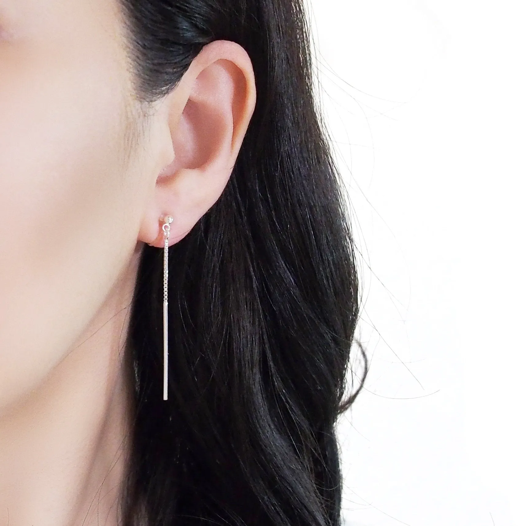 925 Sterling Silver Dangle Bar Invisible Clip On Earrings