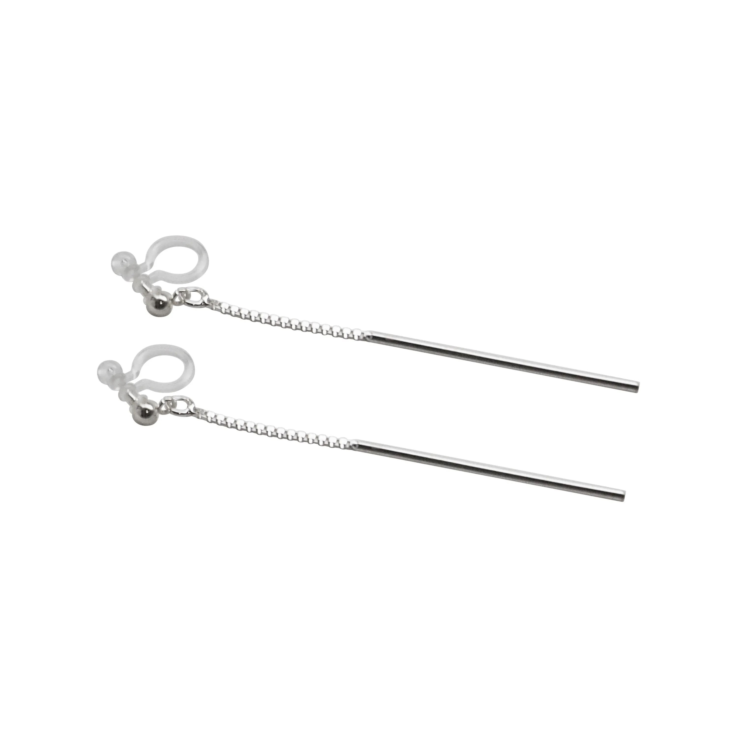 925 Sterling Silver Dangle Bar Invisible Clip On Earrings