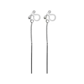 925 Sterling Silver Dangle Bar Invisible Clip On Earrings
