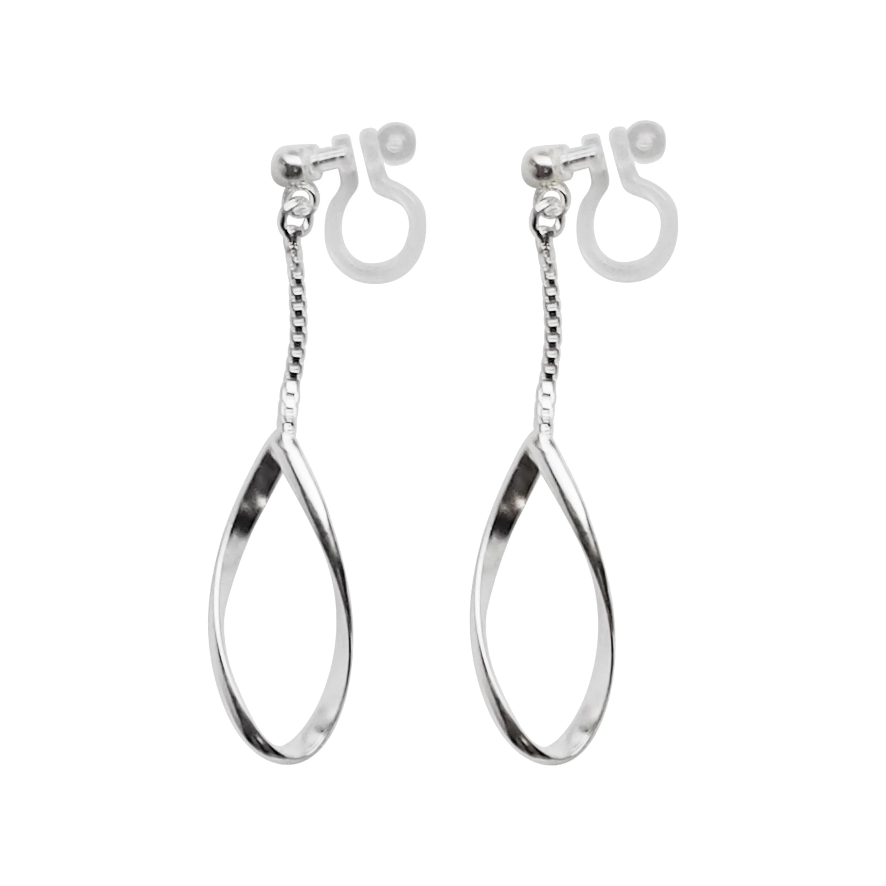 925 Sterling Silver Dangle Teardrop Hoop Invisible Clip On Earrings