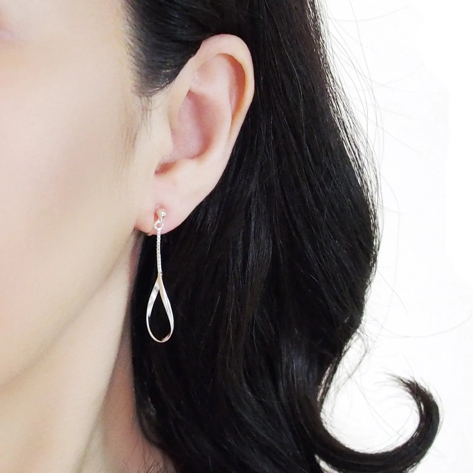 925 Sterling Silver Dangle Teardrop Hoop Invisible Clip On Earrings
