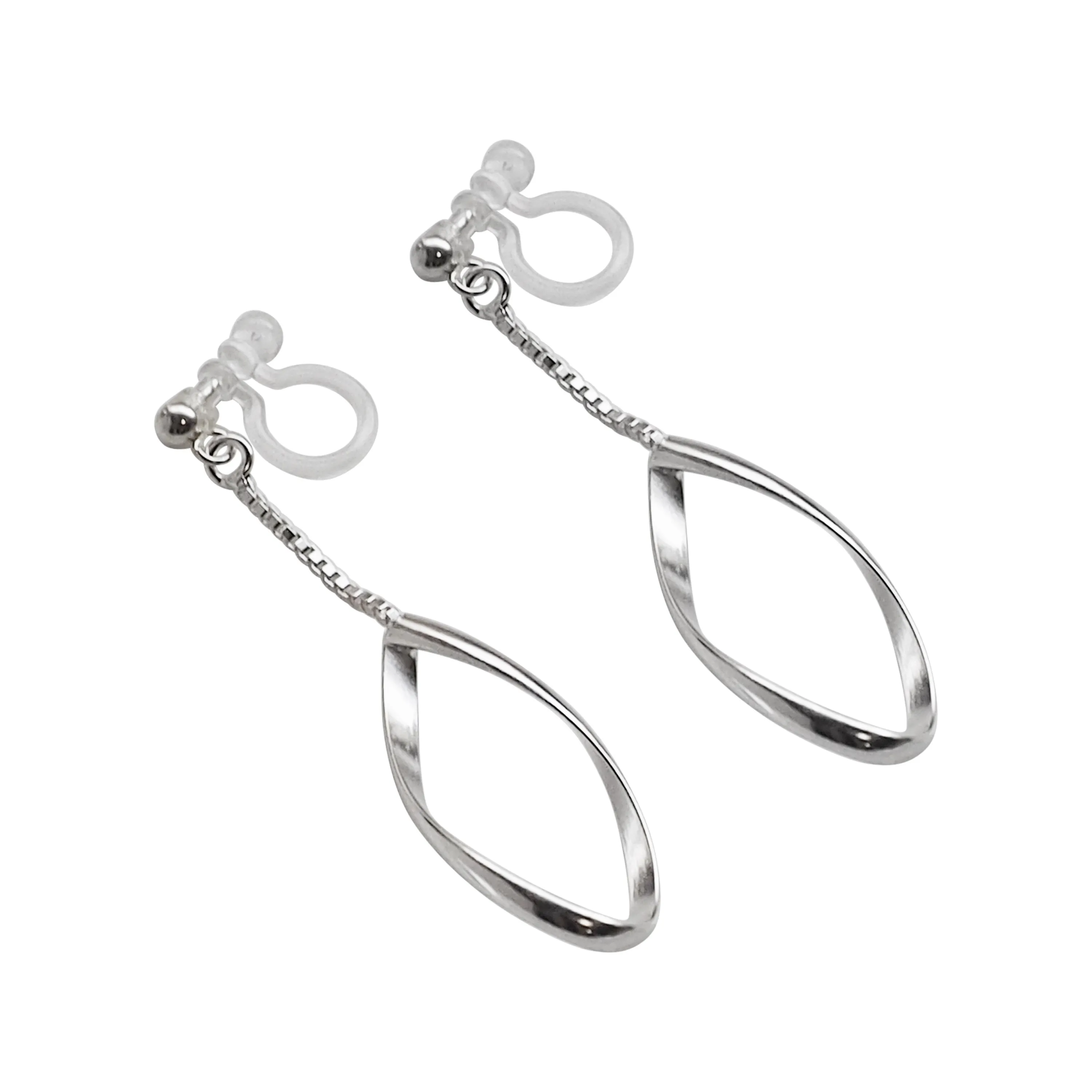 925 Sterling Silver Dangle Teardrop Hoop Invisible Clip On Earrings