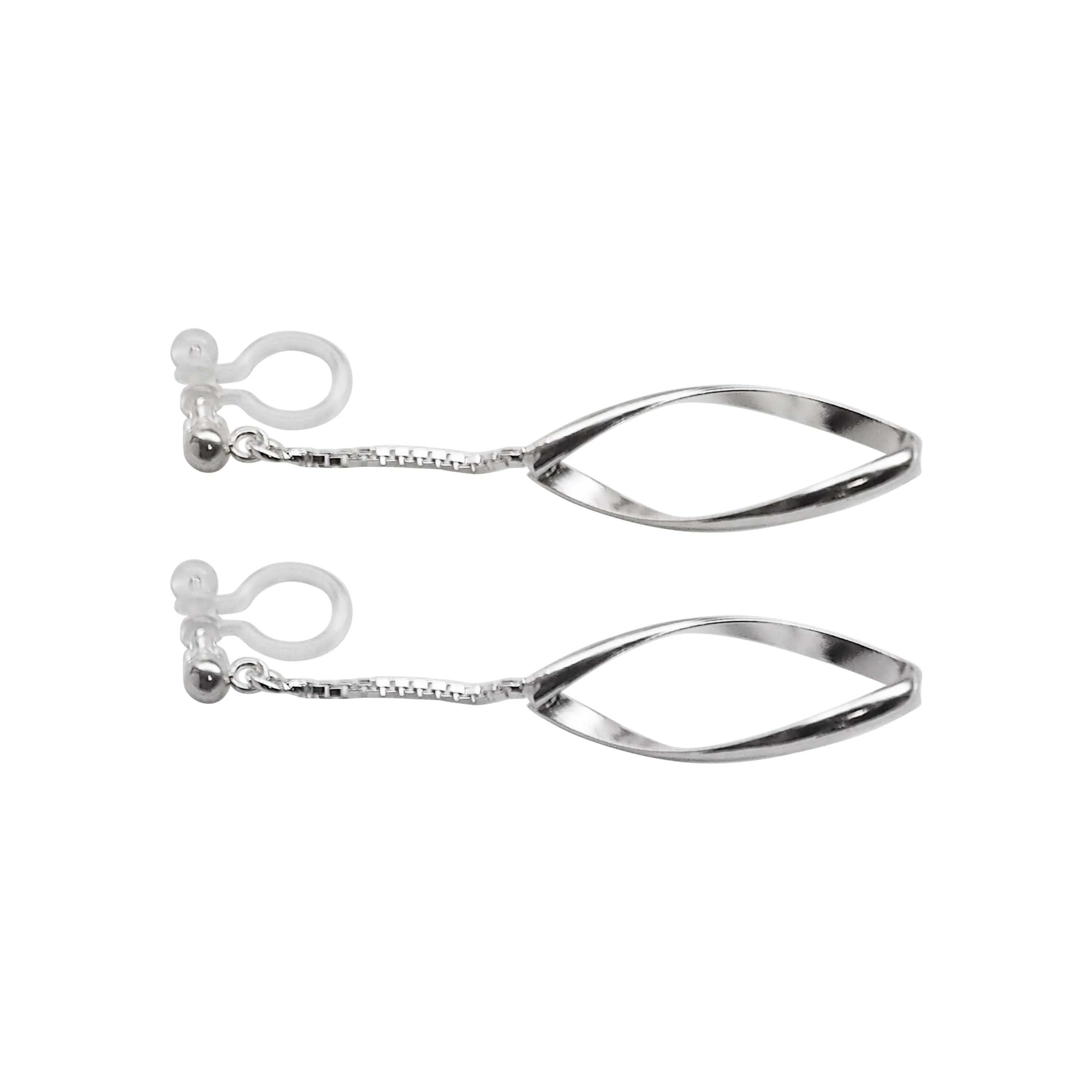 925 Sterling Silver Dangle Teardrop Hoop Invisible Clip On Earrings