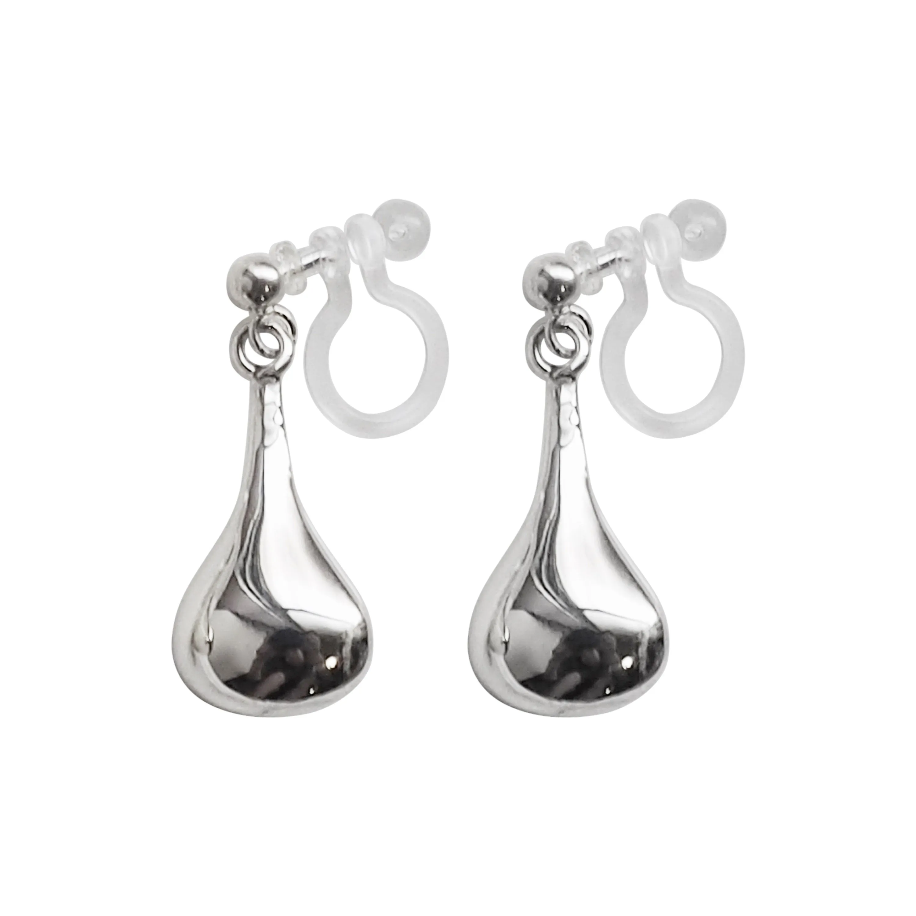 925 Sterling Silver Dangle Teardrop Invisible Clip On Earrings