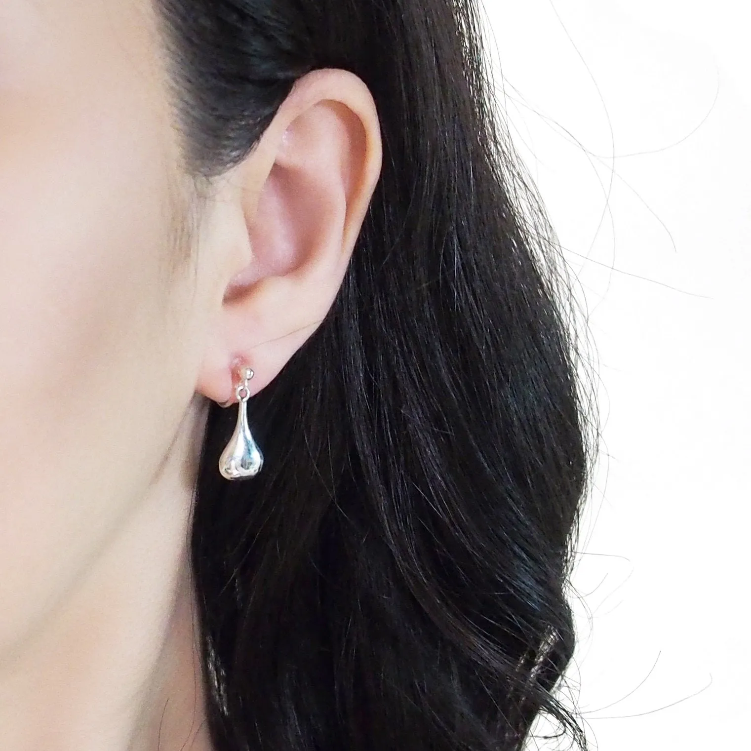 925 Sterling Silver Dangle Teardrop Invisible Clip On Earrings
