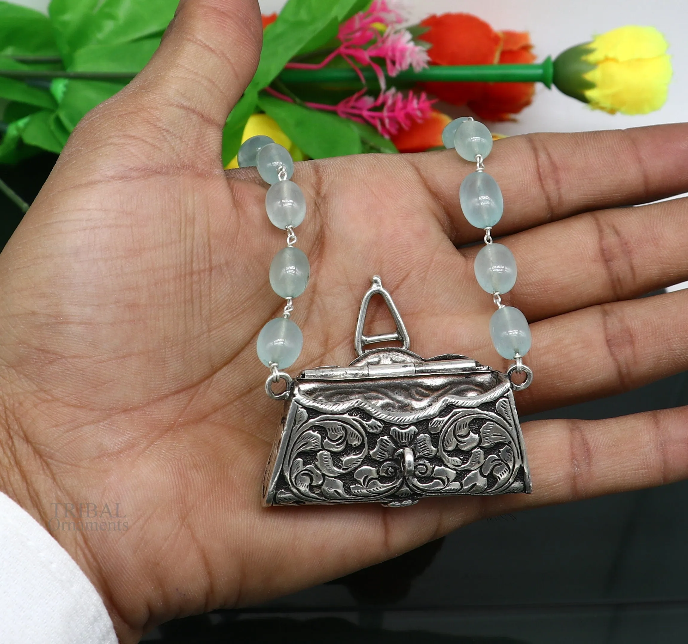 925 sterling silver handmade wallet style locket pendant with gorgeous quartz stone necklace best gifting container necklace set301