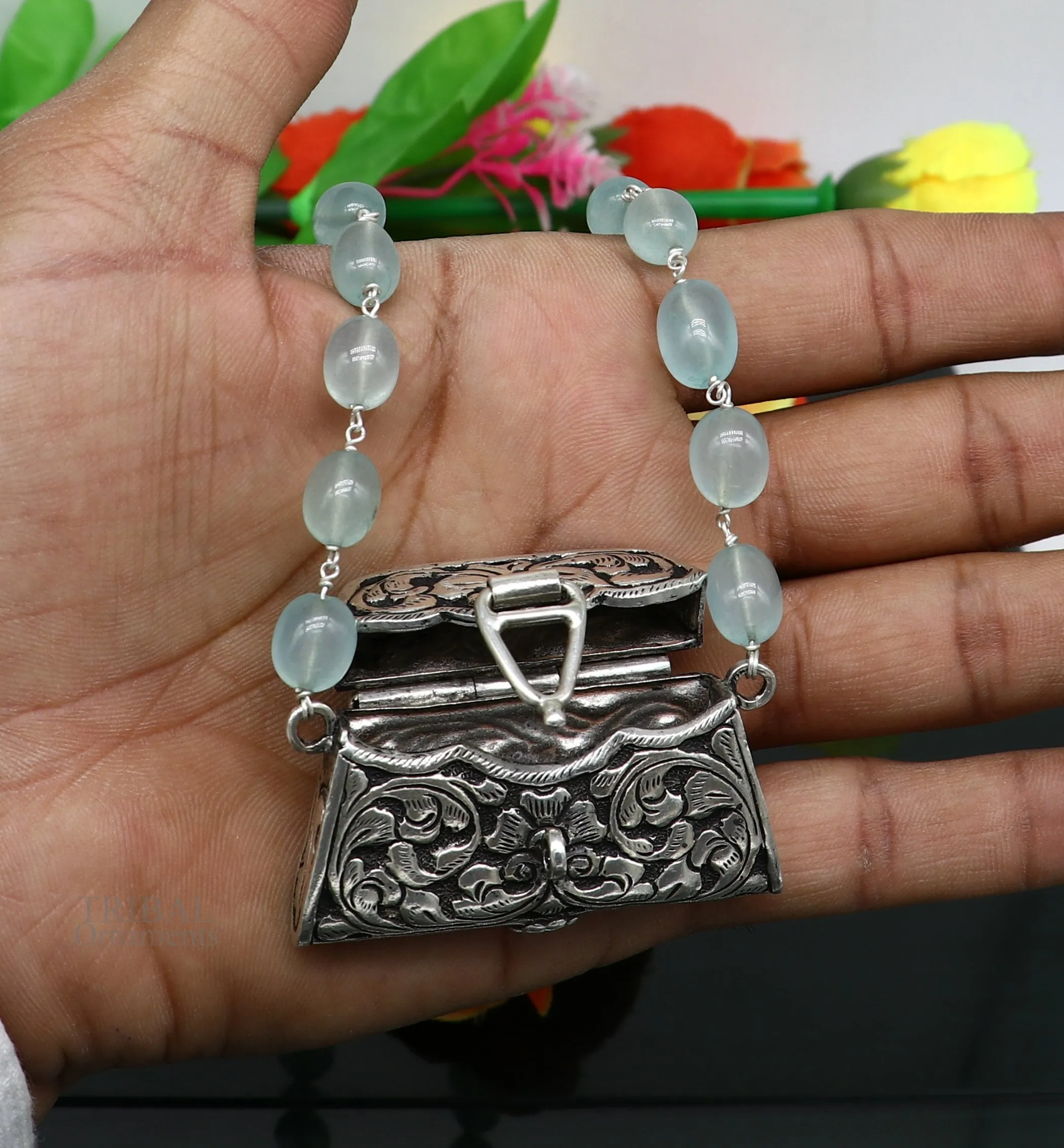 925 sterling silver handmade wallet style locket pendant with gorgeous quartz stone necklace best gifting container necklace set301