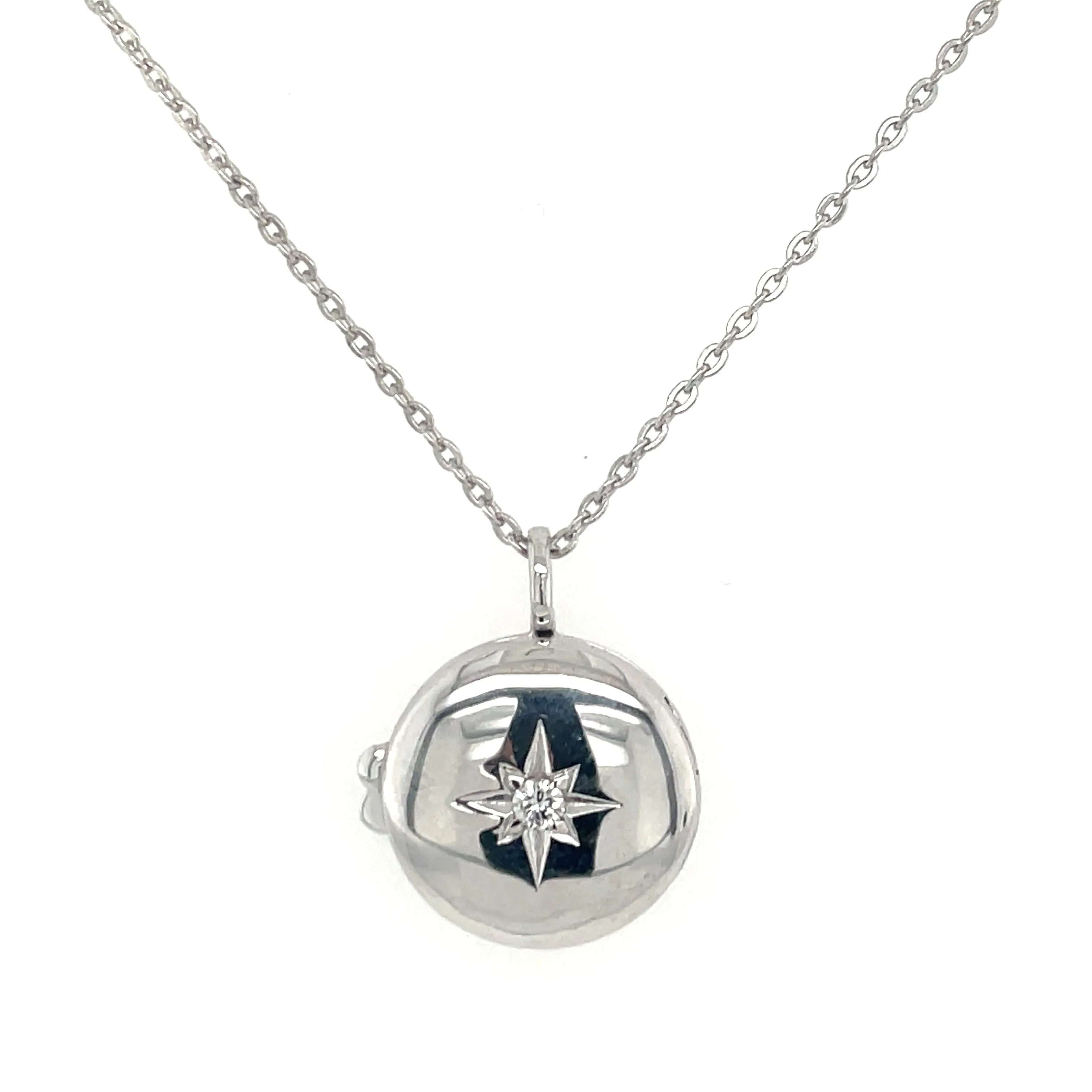 9ct White Gold Round Diamond Locket