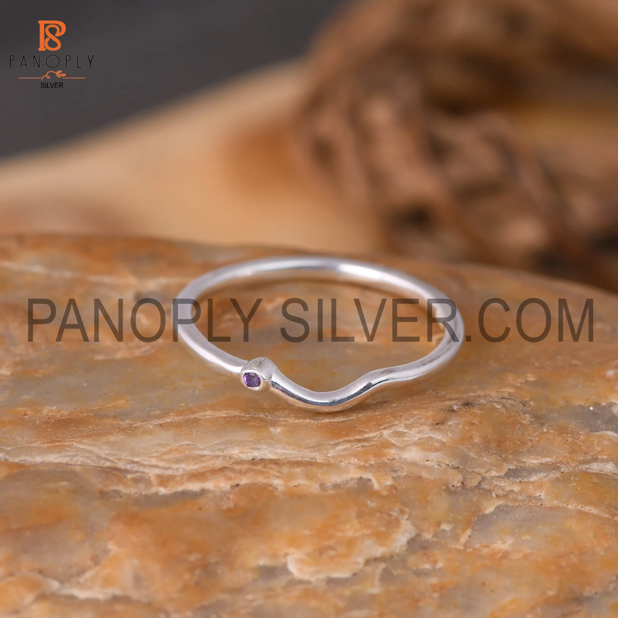 Amethyst  Delicate Simple Beautiful Chevron Stacking Ring