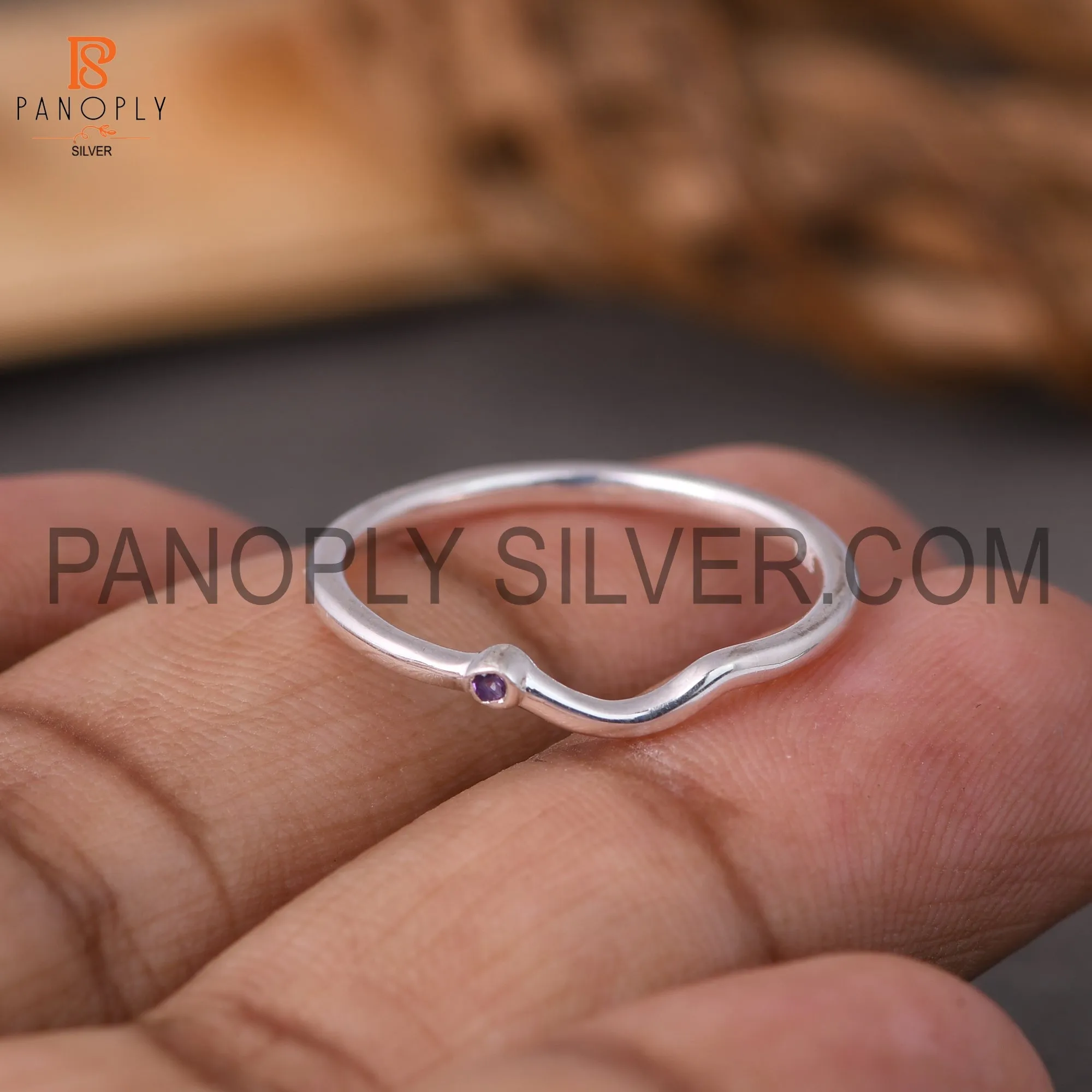 Amethyst  Delicate Simple Beautiful Chevron Stacking Ring
