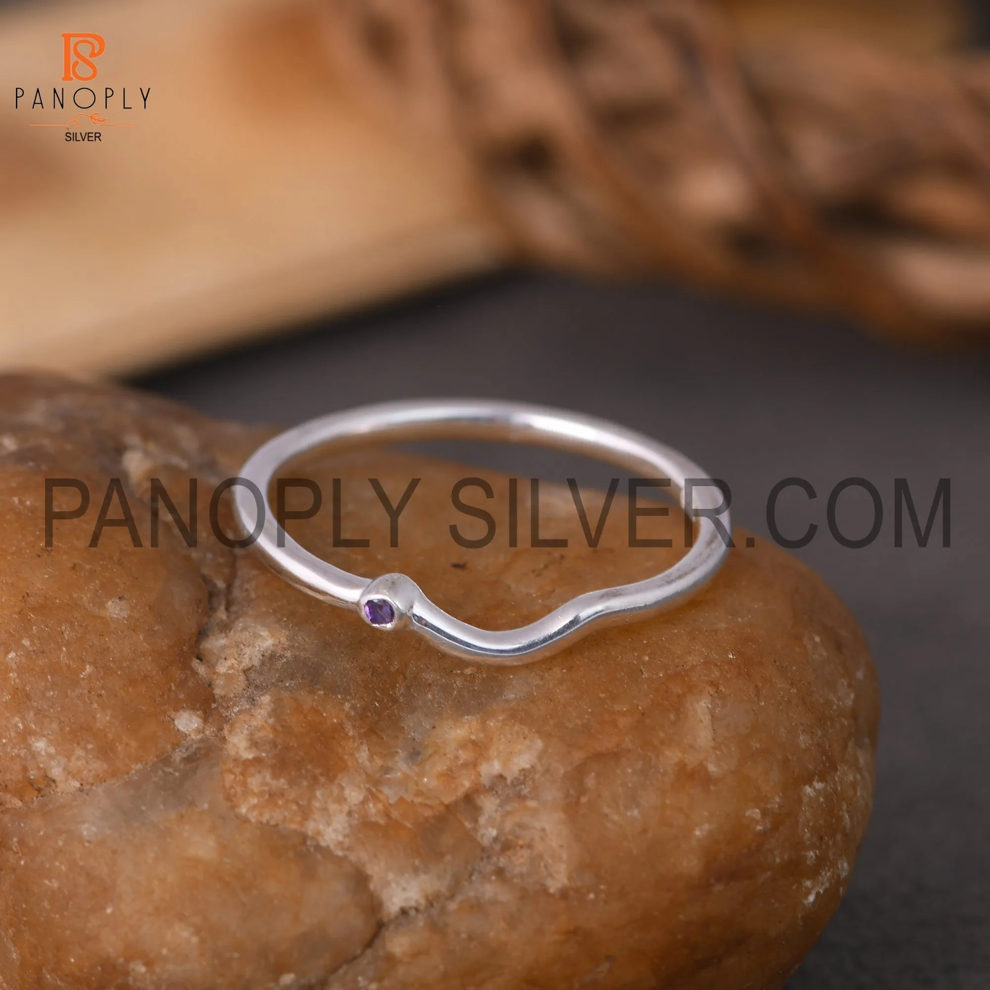 Amethyst  Delicate Simple Beautiful Chevron Stacking Ring