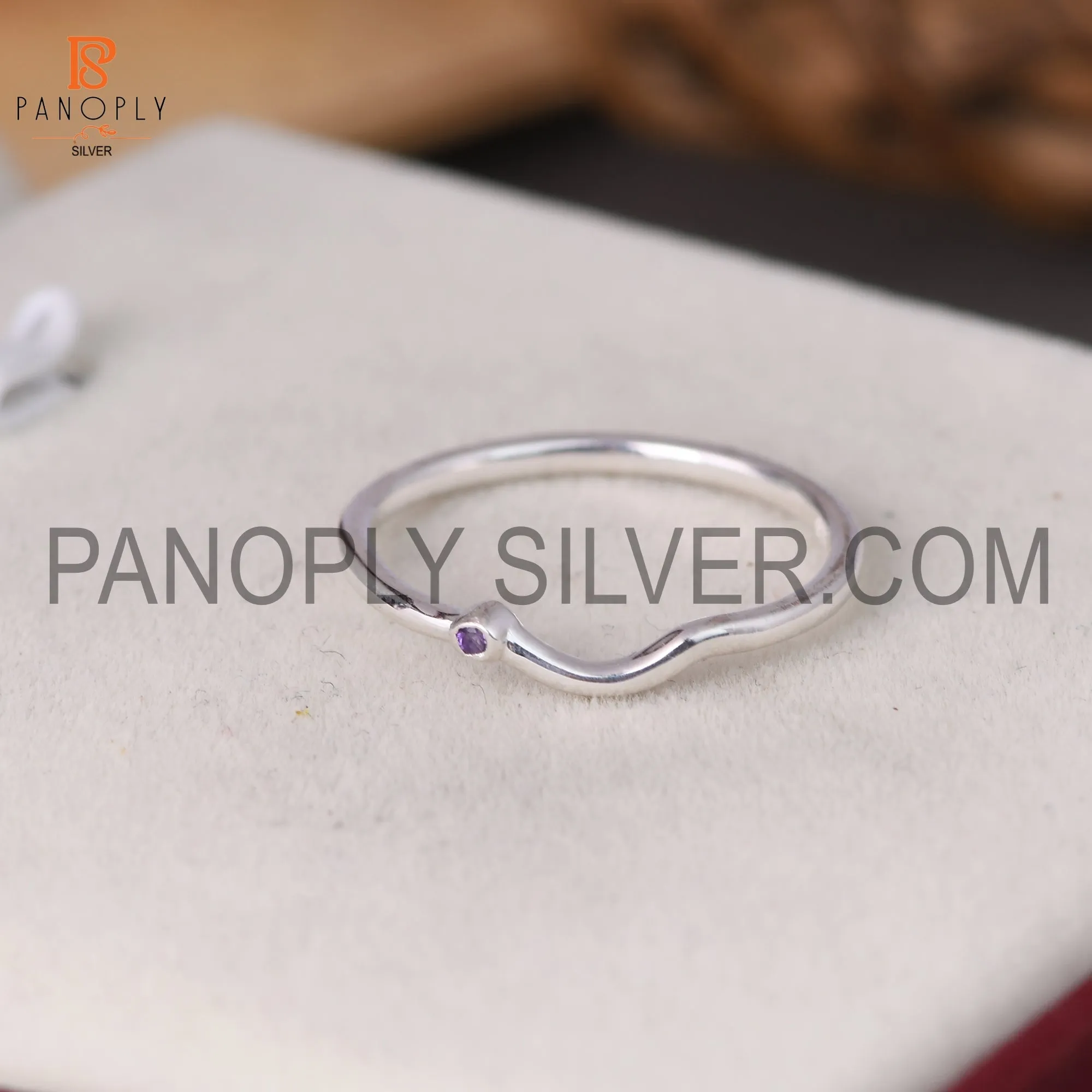 Amethyst  Delicate Simple Beautiful Chevron Stacking Ring