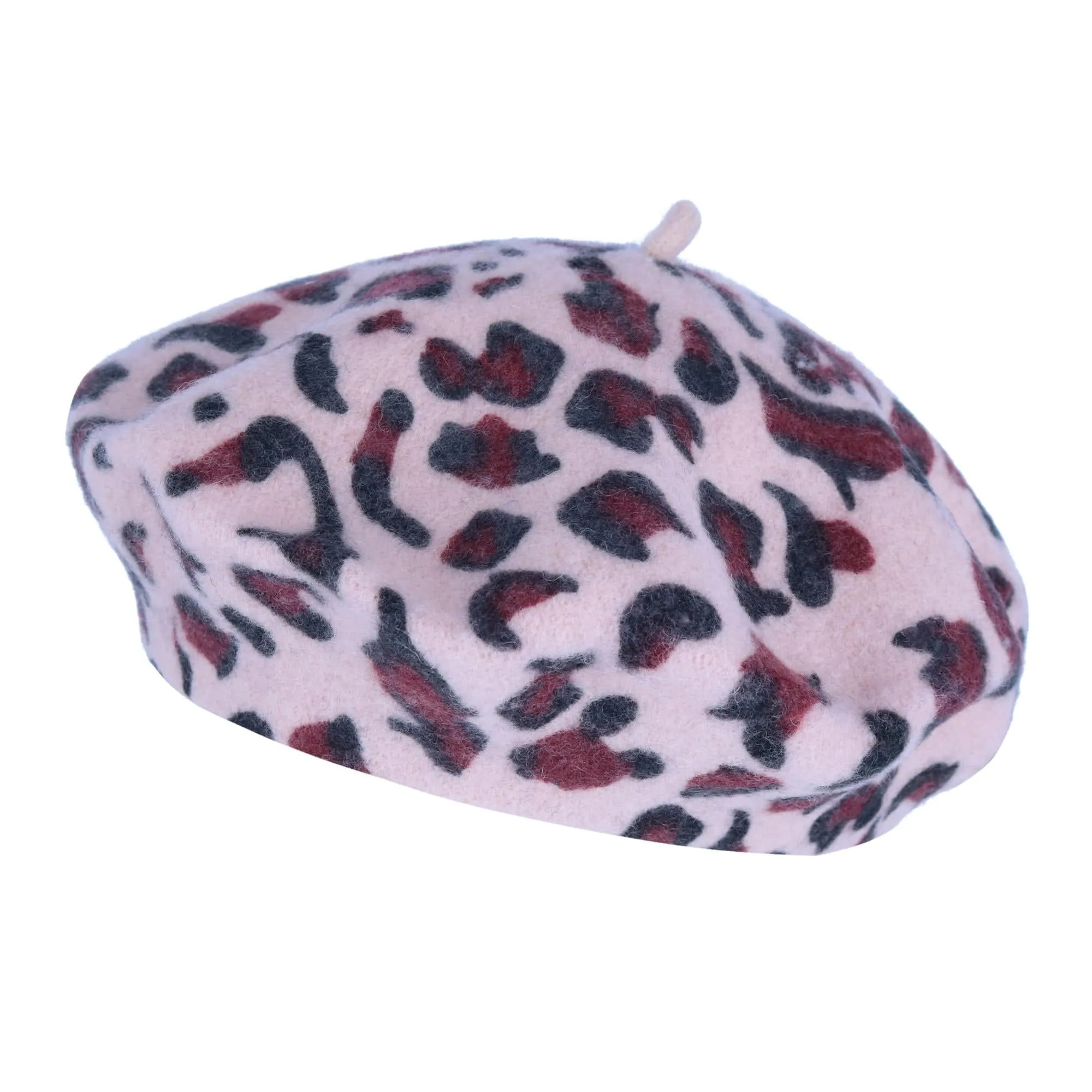 Angela & William Women's French Leopard Print Wool Beret Hat