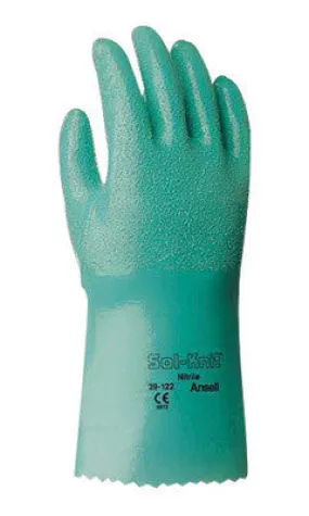 Ansell Size 10 Green Sol-Knit 12" Cotton Interlock Knit Lined Supported Nitrile Chemical Resistant Gloves With Rough Finish And Gauntlet Cuff