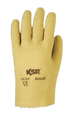 Ansell Size 9 KSR Light Duty Multi-Purpose Cut And Abrasion Resistant Tan Vinyl Fully Coated Work Gloves With Interlock Knit Liner And Slip-On Cuff
