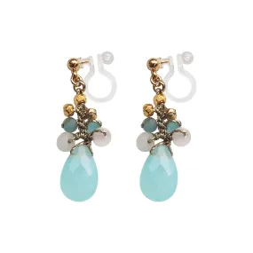 Aqua Blue Chalcedony Invisible Clip On Earrings