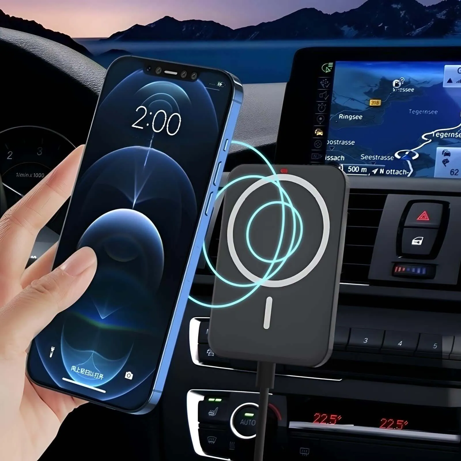 AutoCharge MagMount: Magnetic Wireless In-Car Charger | Phone Holder Mount w/Vent Bracket