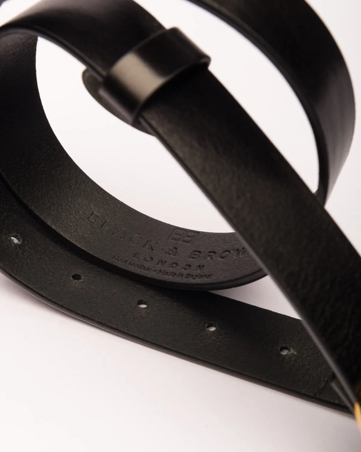 Avery gold buckle black leather belt