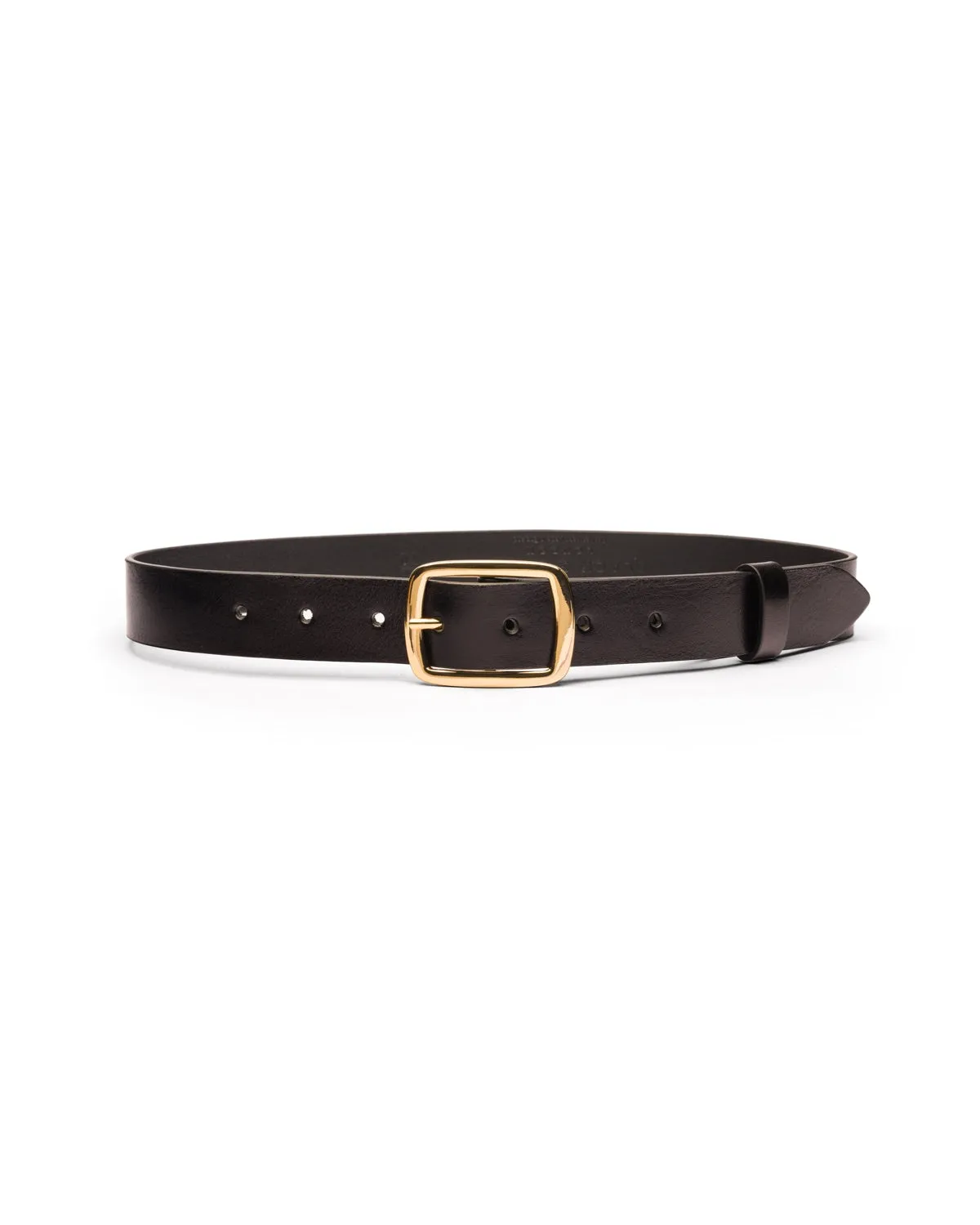 Avery gold buckle black leather belt