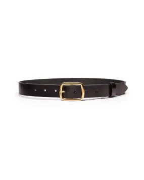 Avery gold buckle black leather belt