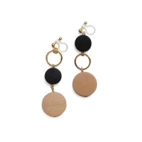 Beige and black wood invisible clip on earrings