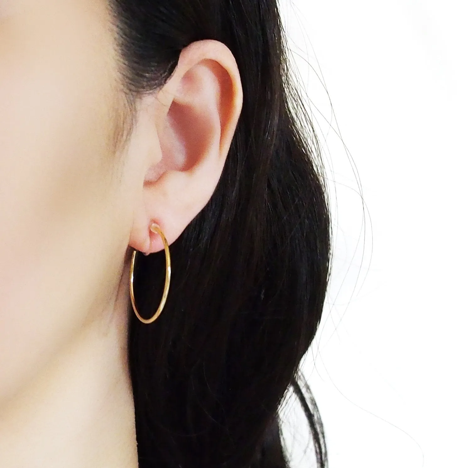 Big Invisible Clip On Hoop Earrings (Gold tone)