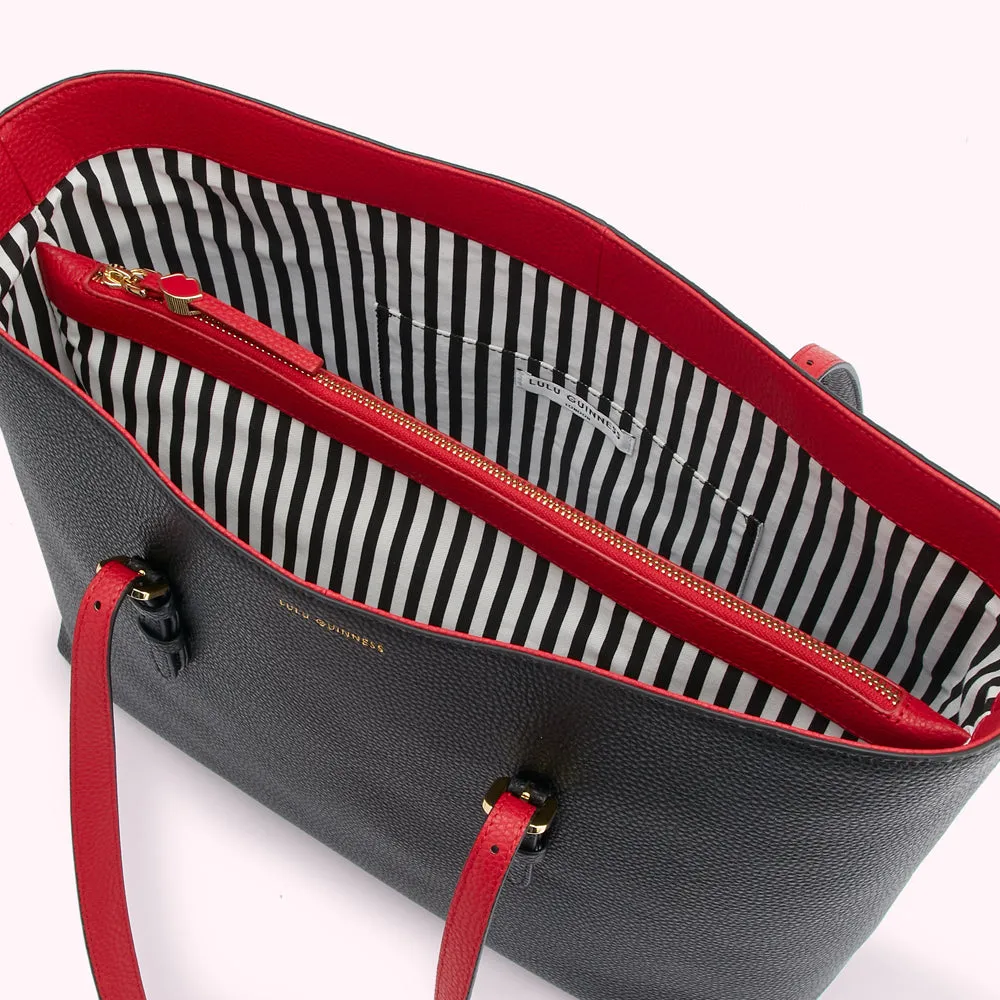 BLACK AND RED REVERSIBLE HANDLES JUDE TOTE BAG