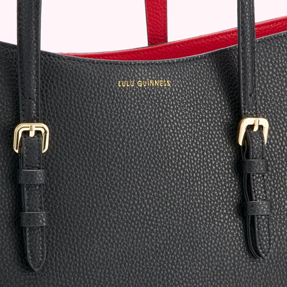 BLACK AND RED REVERSIBLE HANDLES JUDE TOTE BAG
