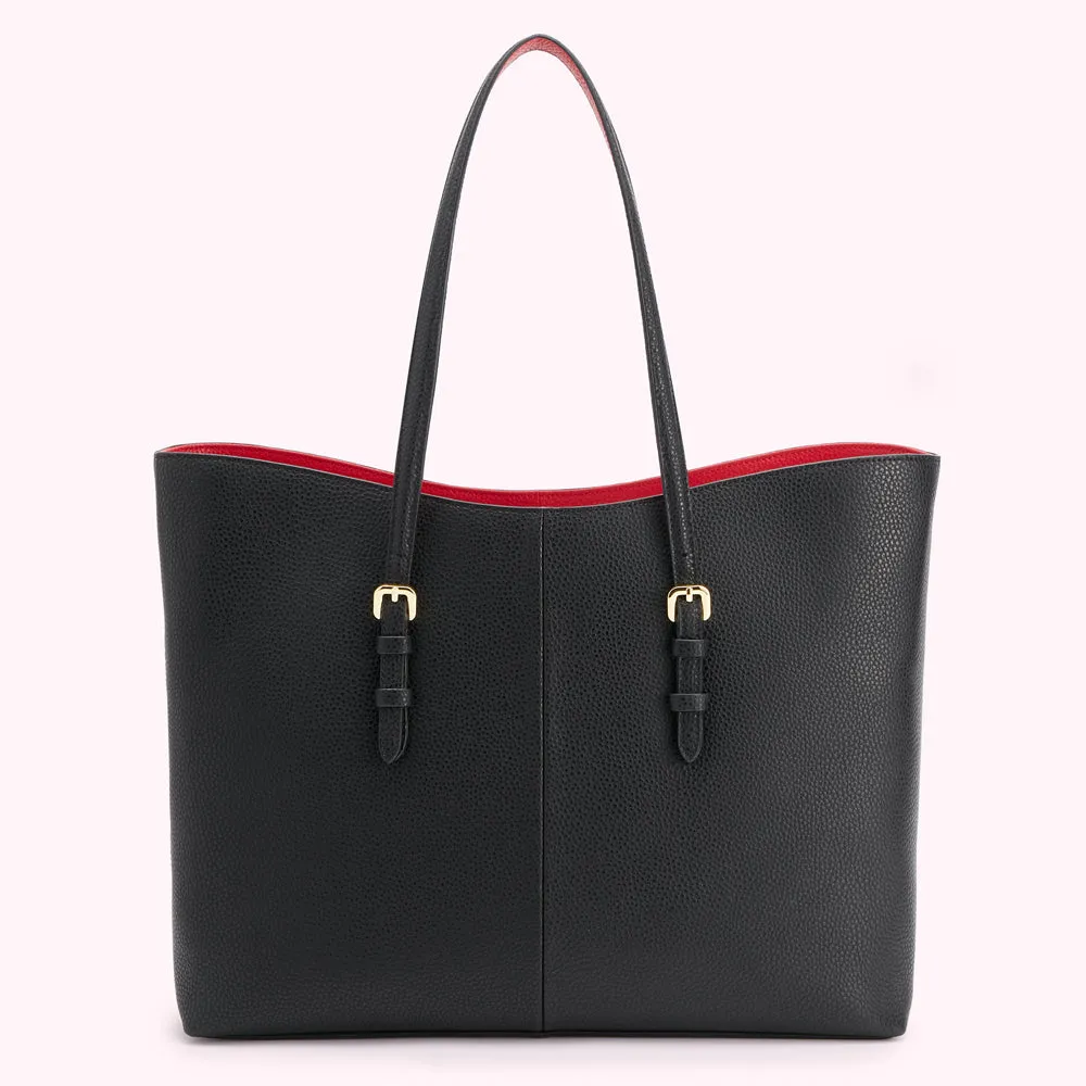 BLACK AND RED REVERSIBLE HANDLES JUDE TOTE BAG