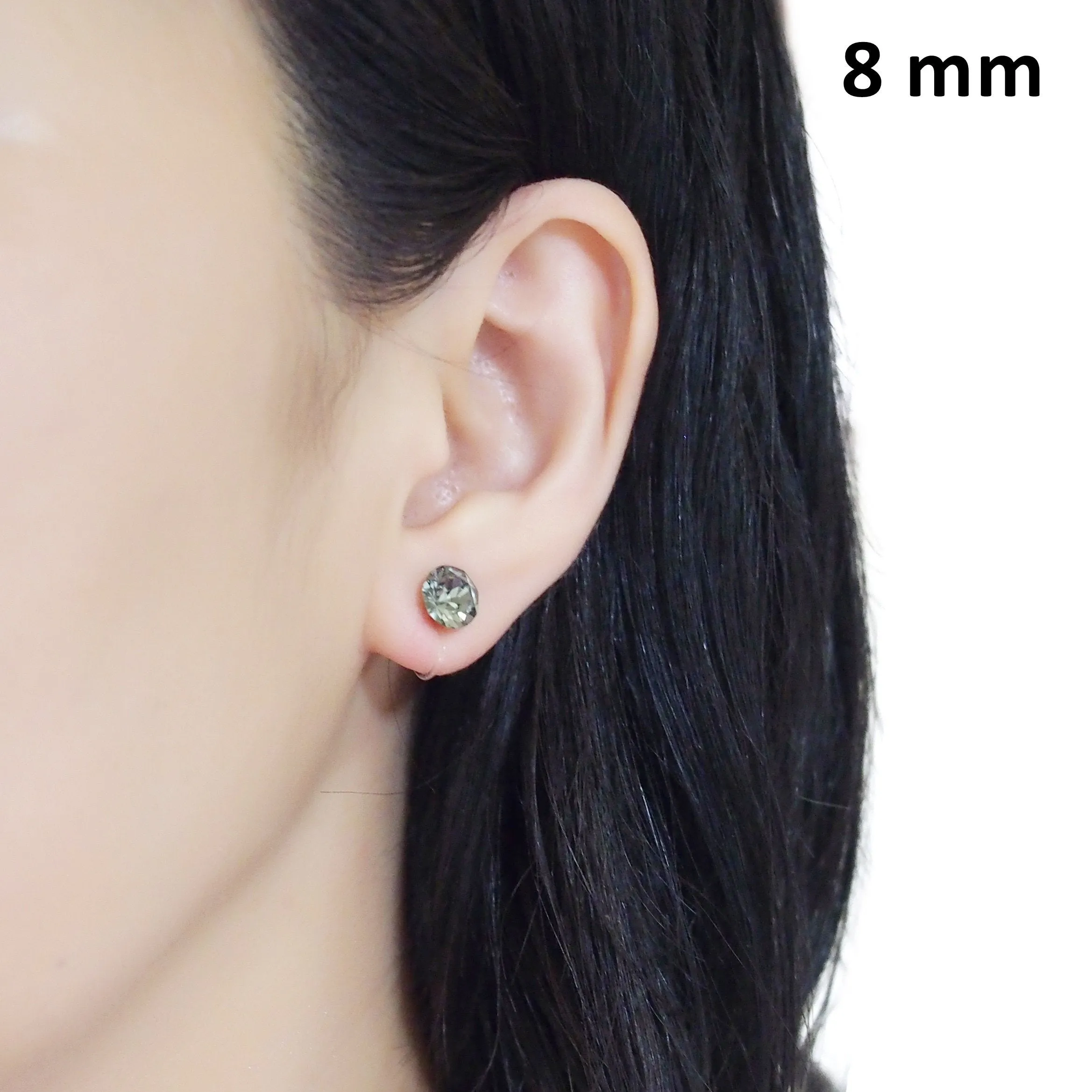 black diamond Swarovski crystal invisible clip on stud earrings