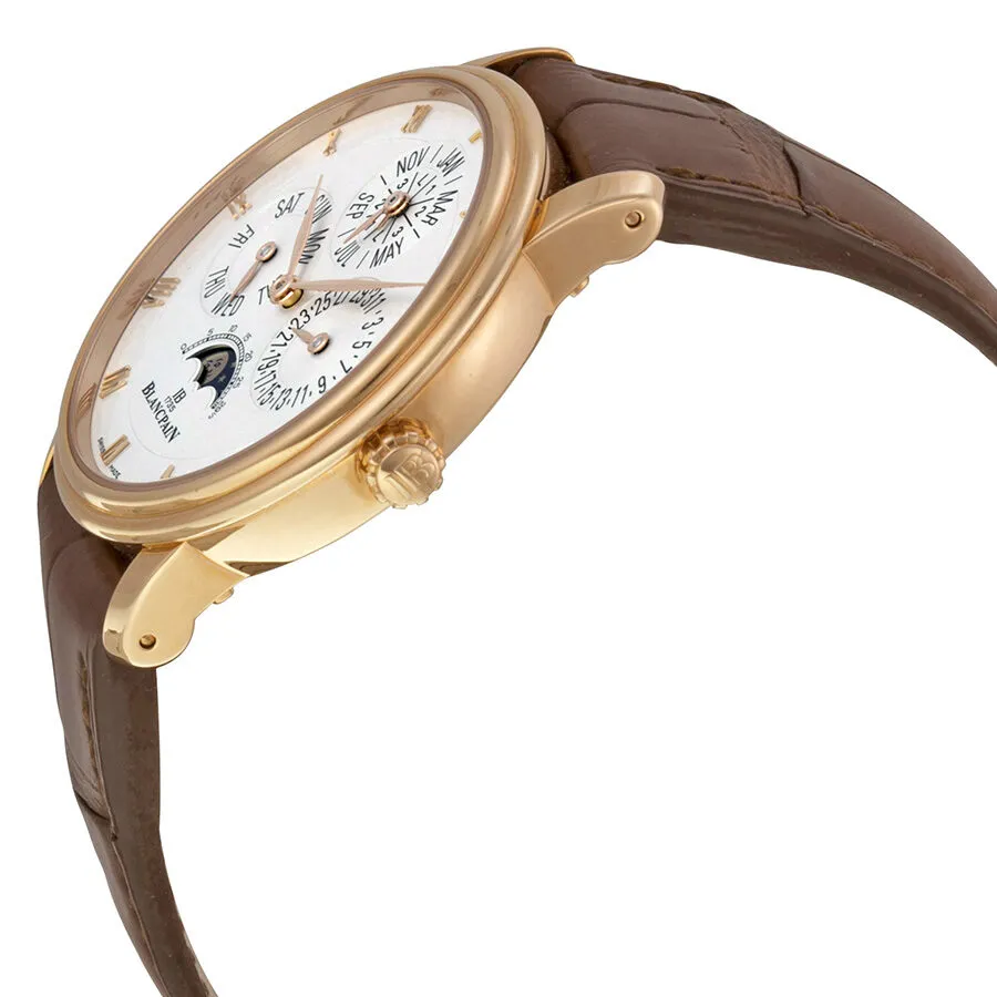 Blancpain Villeret Perpetual Calendar Silver Opaline Dial Black Leather Men's Watch 6057-3642-55B