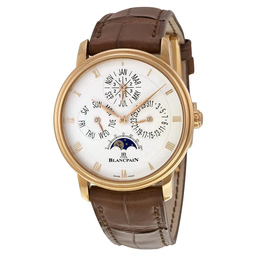 Blancpain Villeret Perpetual Calendar Silver Opaline Dial Black Leather Men's Watch 6057-3642-55B