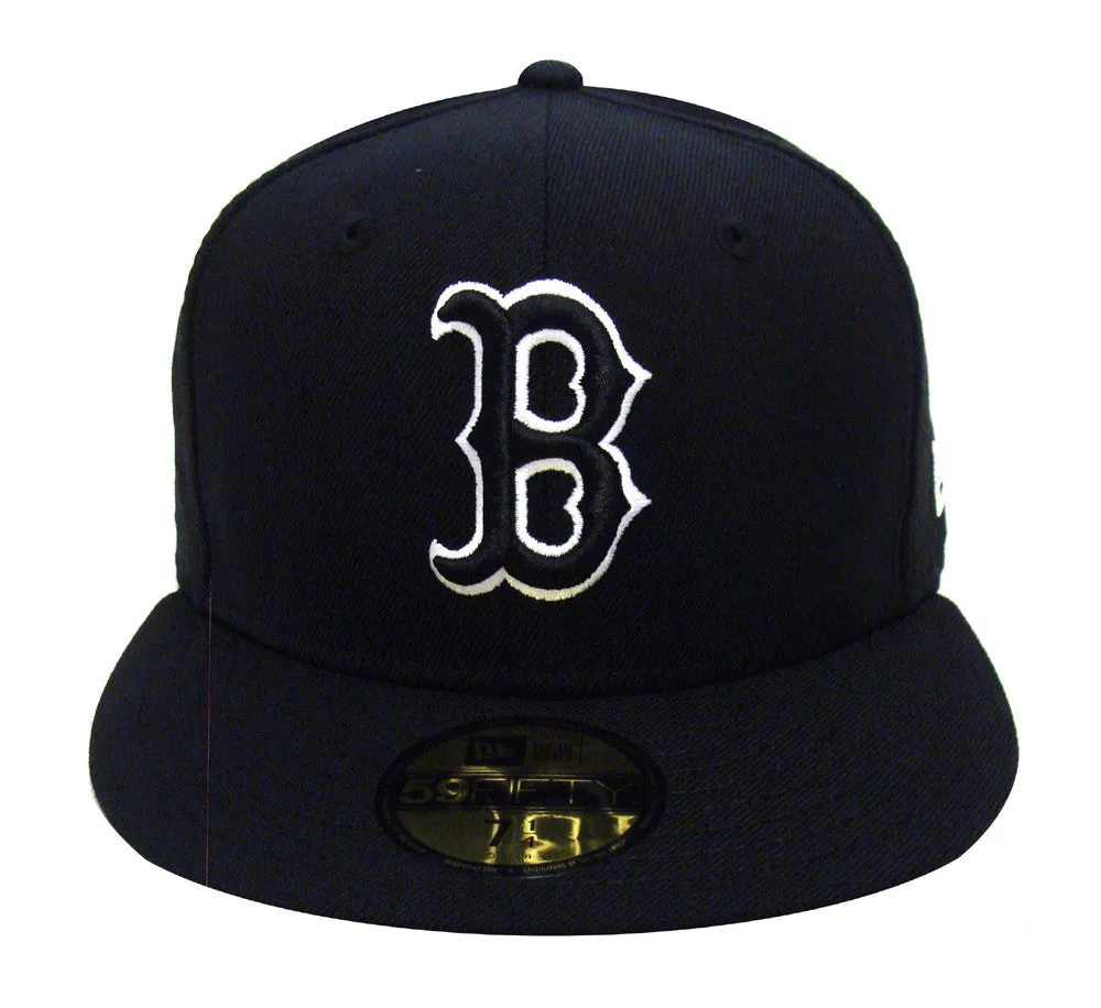 Boston Red Sox Fitted New Era 59Fifty Black Logo White Outline Cap Hat Black