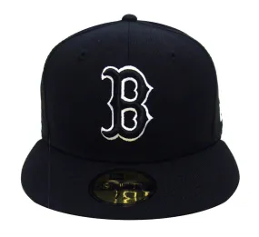Boston Red Sox Fitted New Era 59Fifty Black Logo White Outline Cap Hat Black