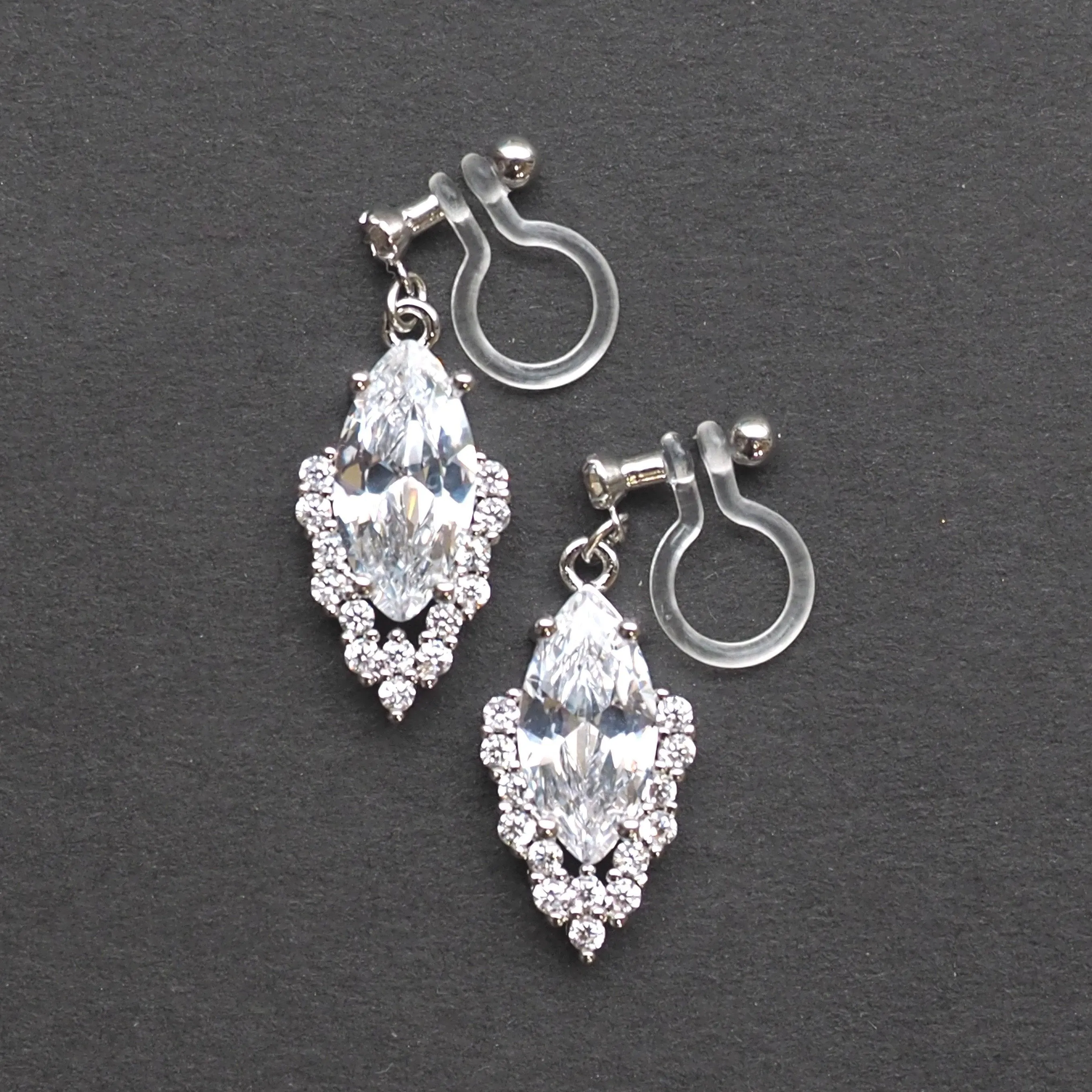 Bridal cubic zirconia invisible clip on earrings ( silver tone )