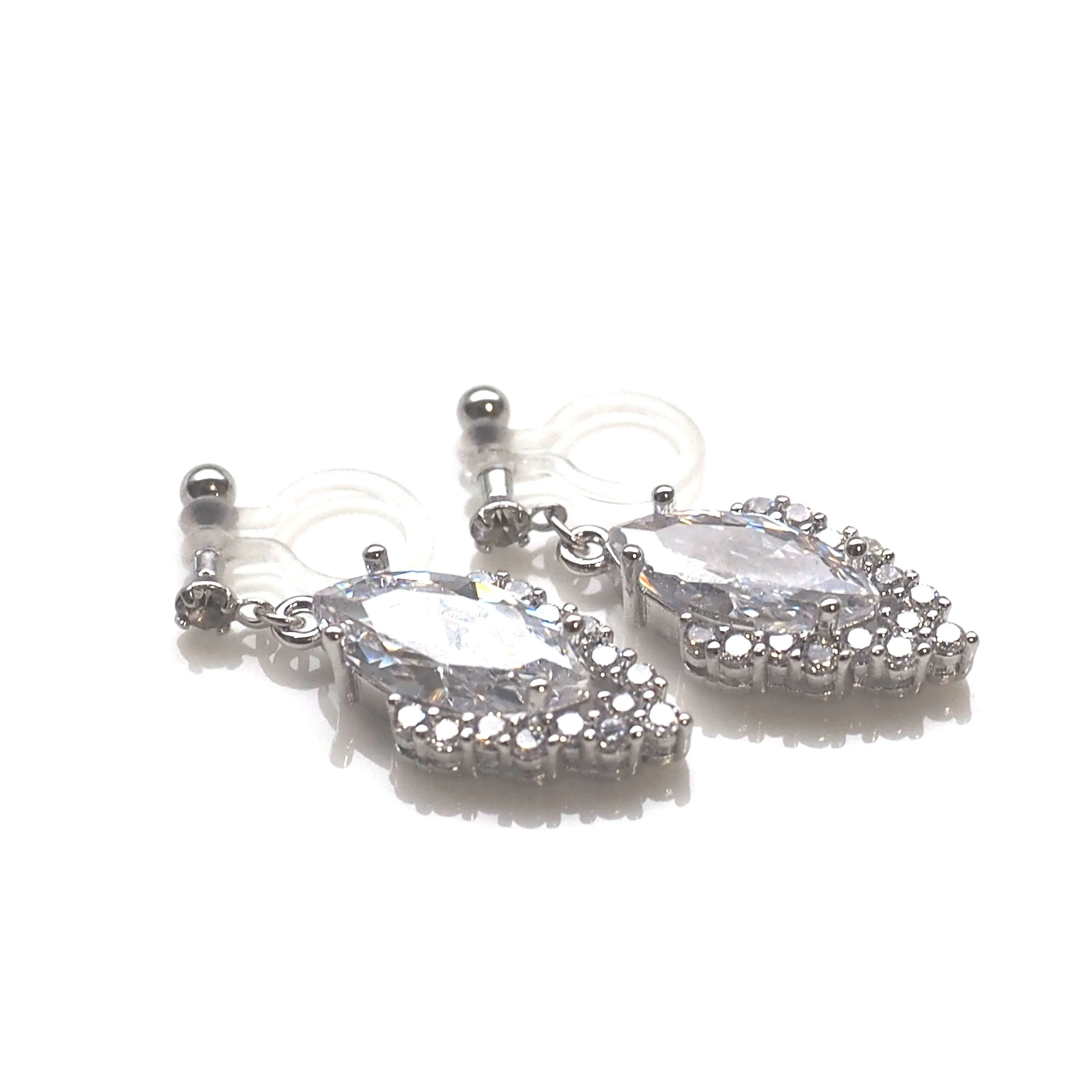 Bridal cubic zirconia invisible clip on earrings ( silver tone )