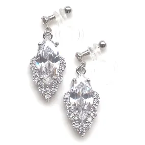 Bridal cubic zirconia invisible clip on earrings ( silver tone )