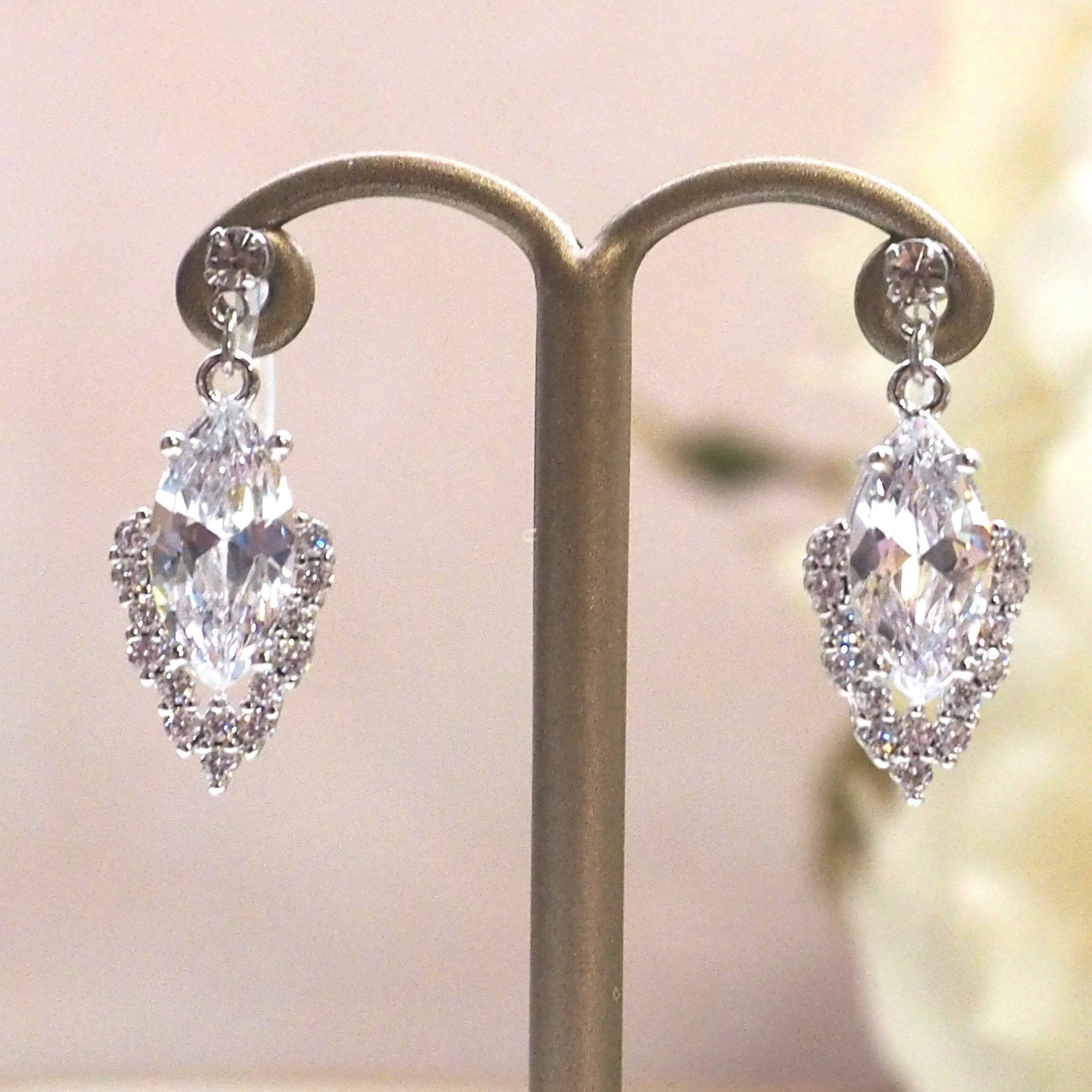 Bridal cubic zirconia invisible clip on earrings ( silver tone )