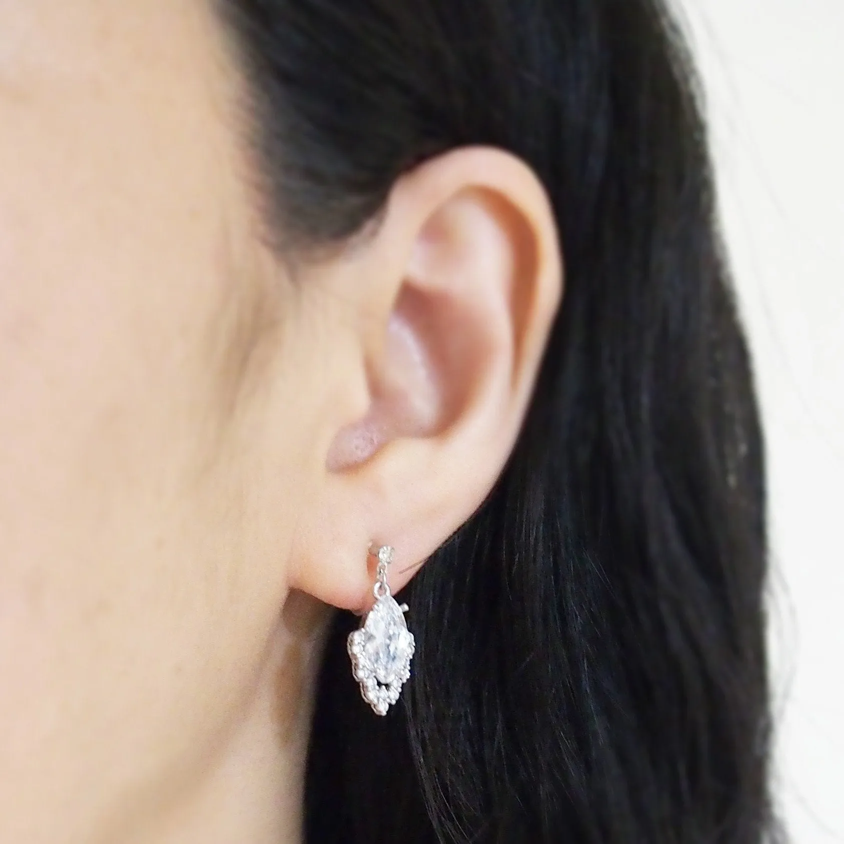 Bridal cubic zirconia invisible clip on earrings ( silver tone )
