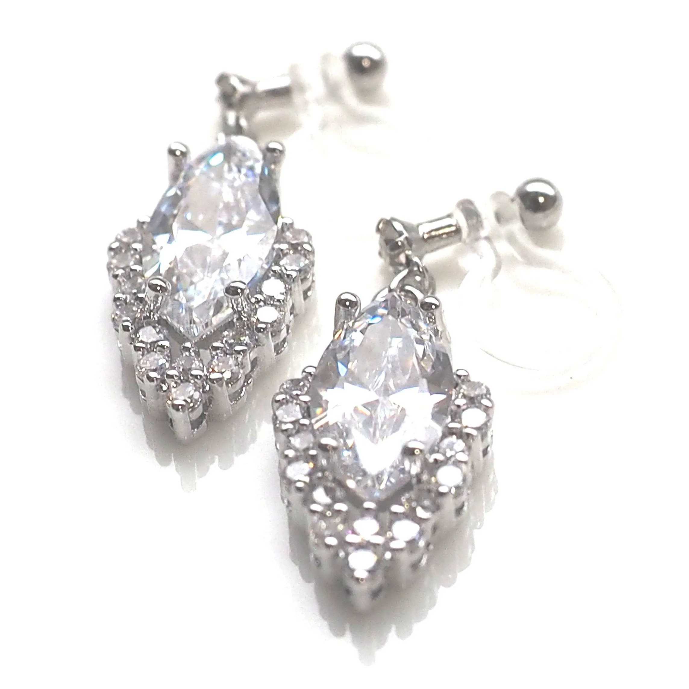 Bridal cubic zirconia invisible clip on earrings ( silver tone )