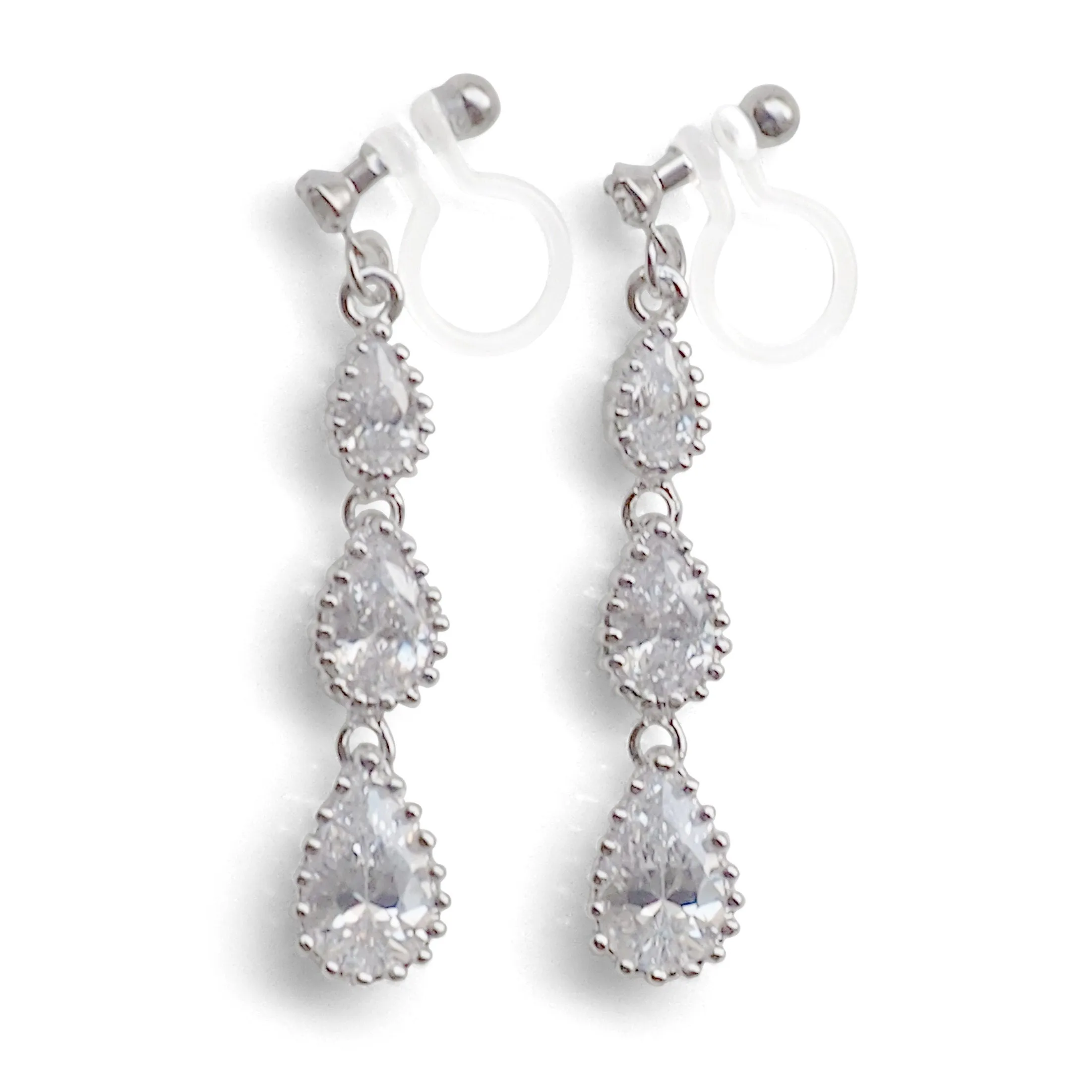 Bridal cubic zirconia invisible clip on earrings