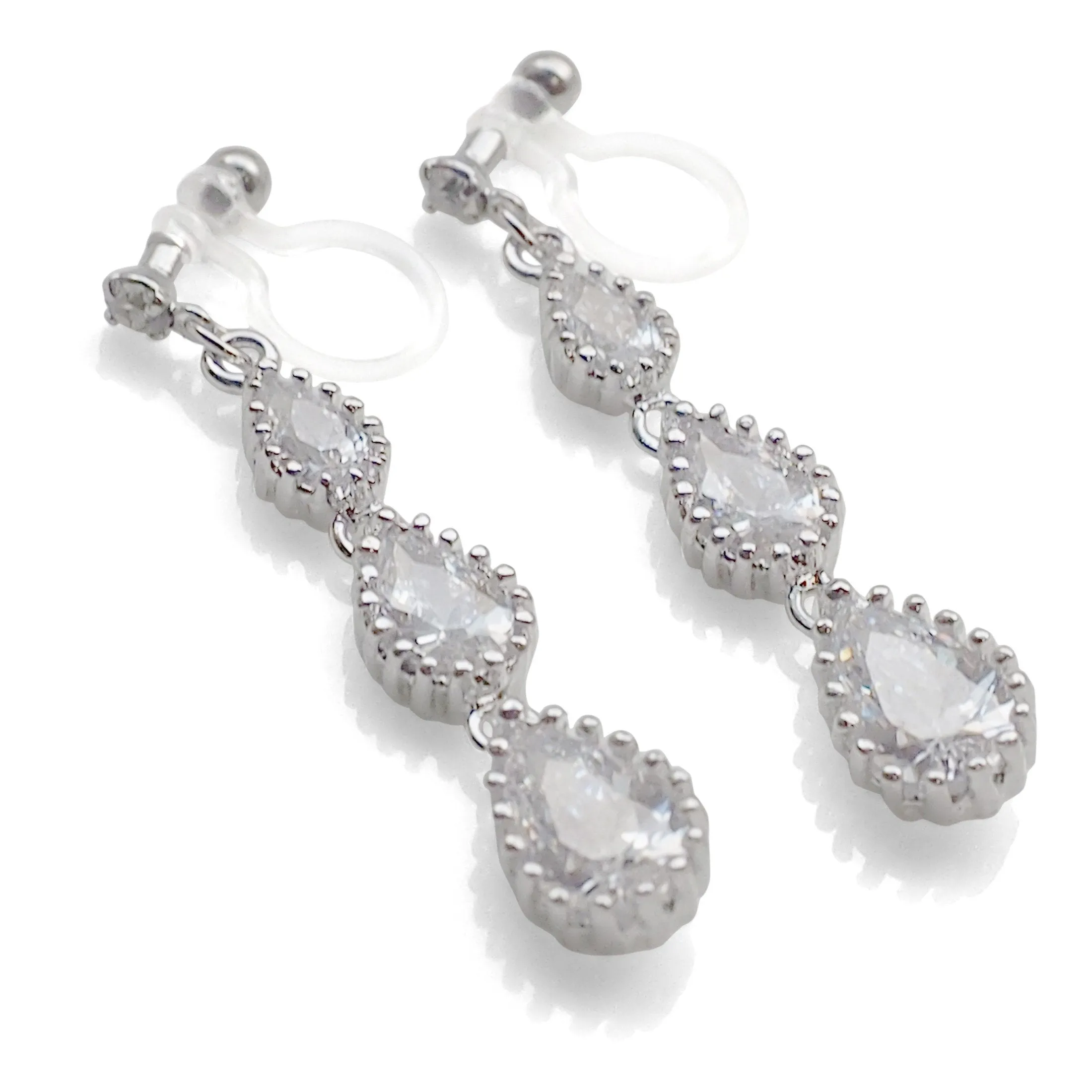 Bridal cubic zirconia invisible clip on earrings